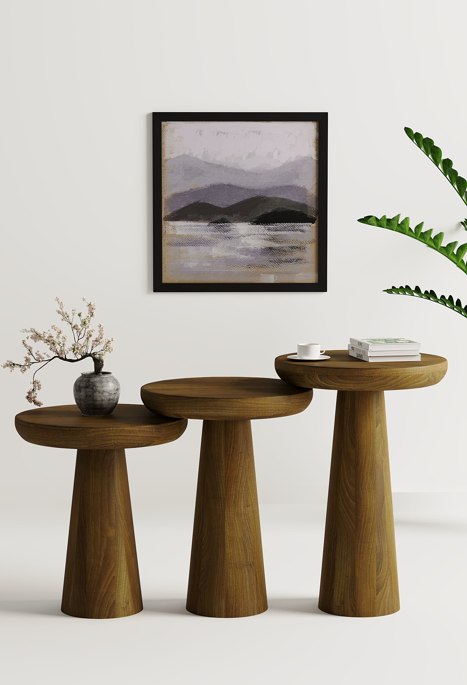 Vera Dark Walnut Mushroom Round Nested & Side Table