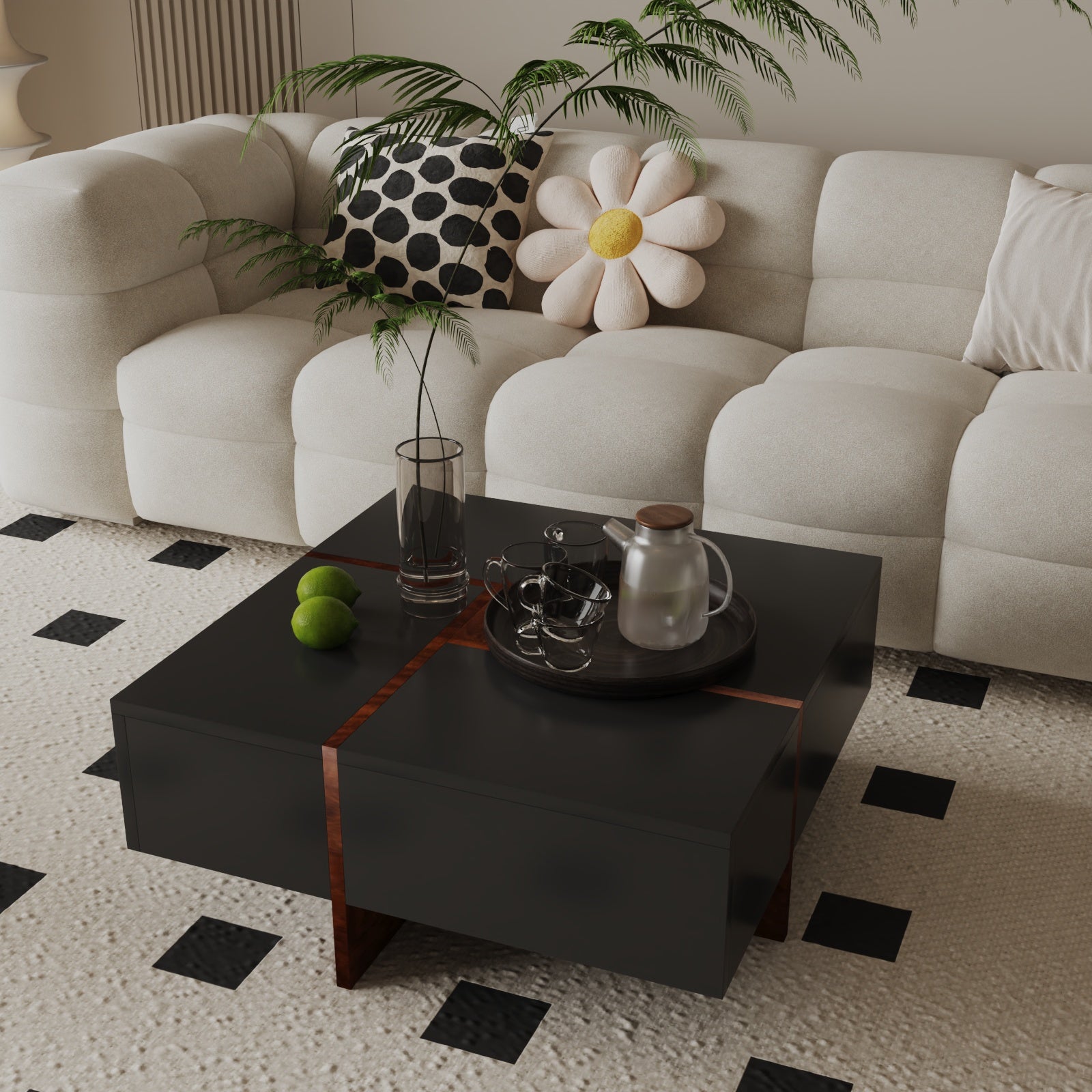 Futuristic Black Extendable Coffee Table with Storage
