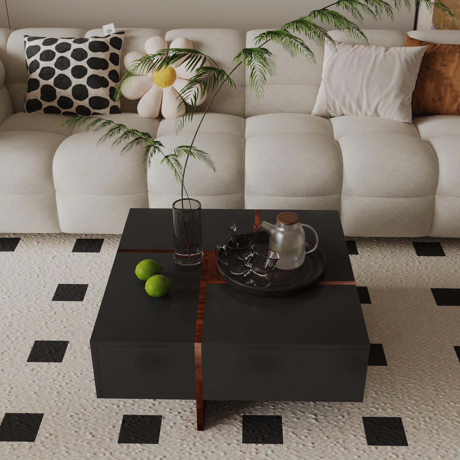 Futuristic Black Extendable Coffee Table with Storage