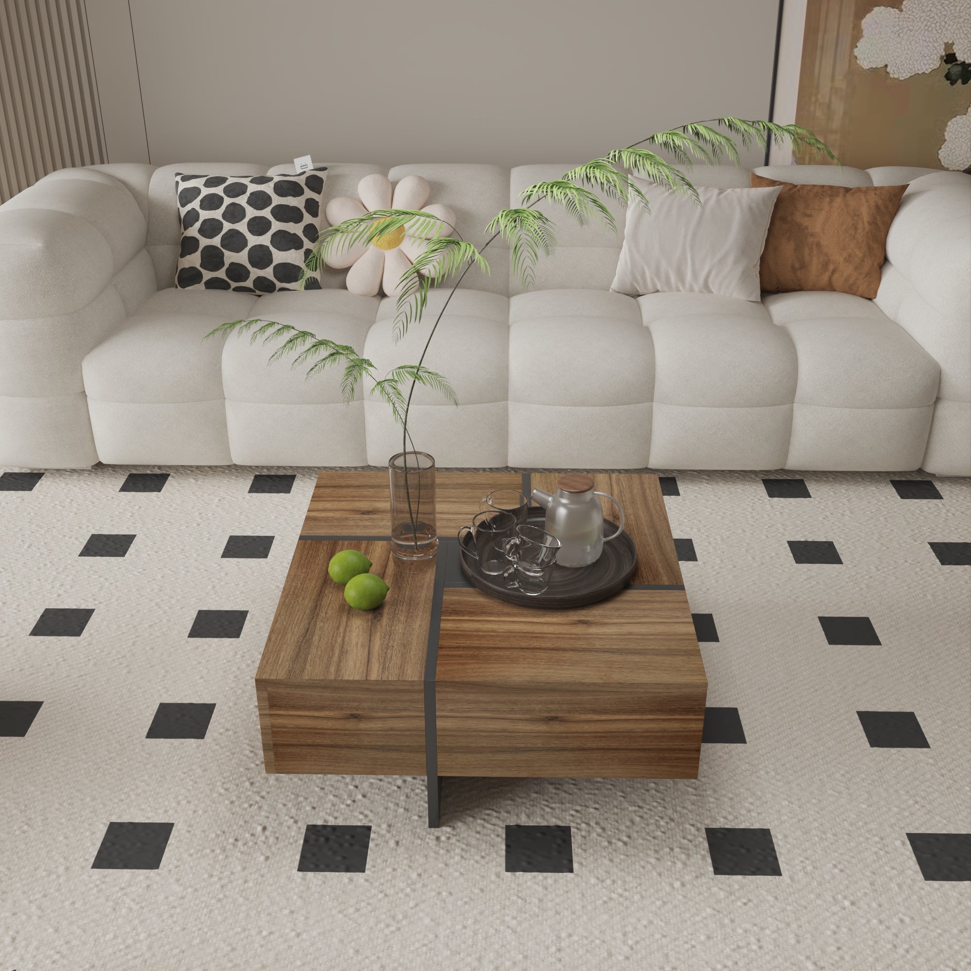 Futuristic Dark Walnut Extendable Coffee Table with Storage