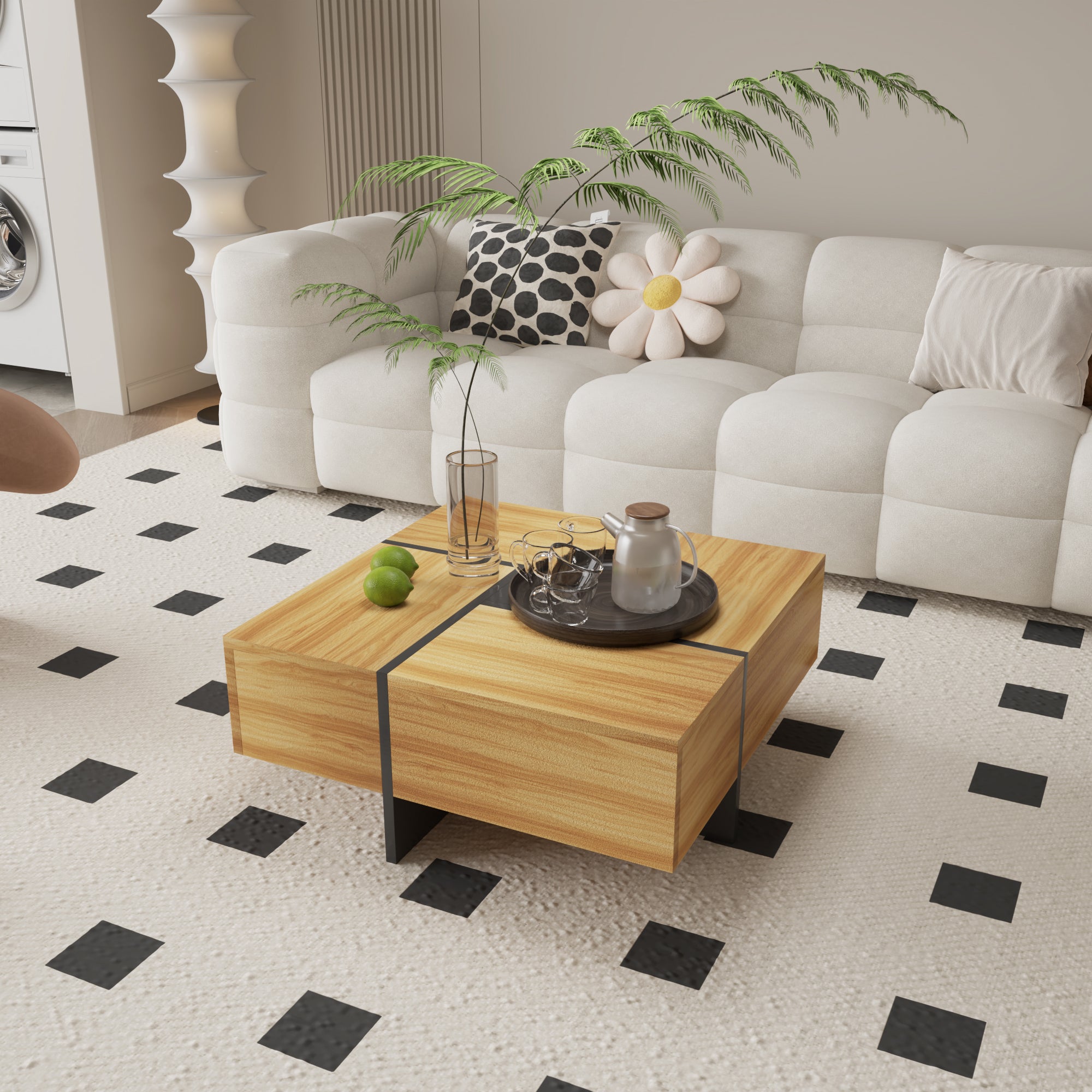 Futuristic Medium Walnut Extendable Coffee Table with Storage