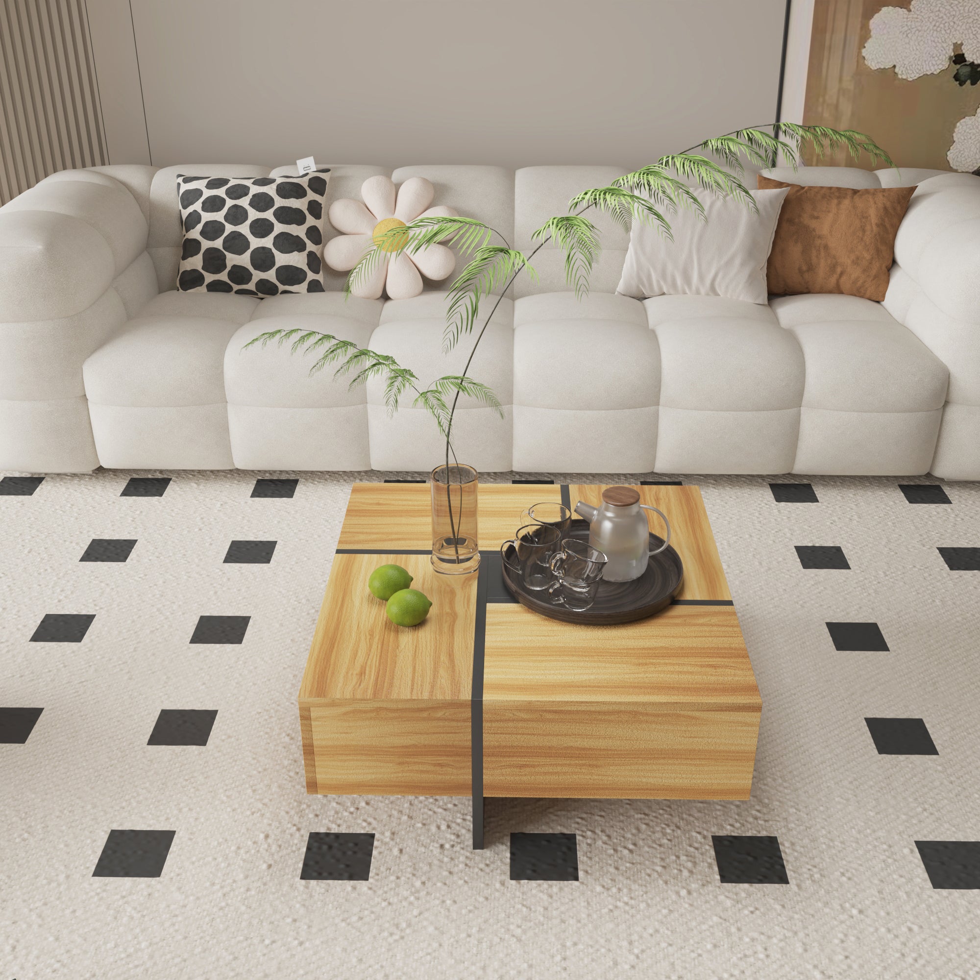 Futuristic Medium Walnut Extendable Coffee Table with Storage