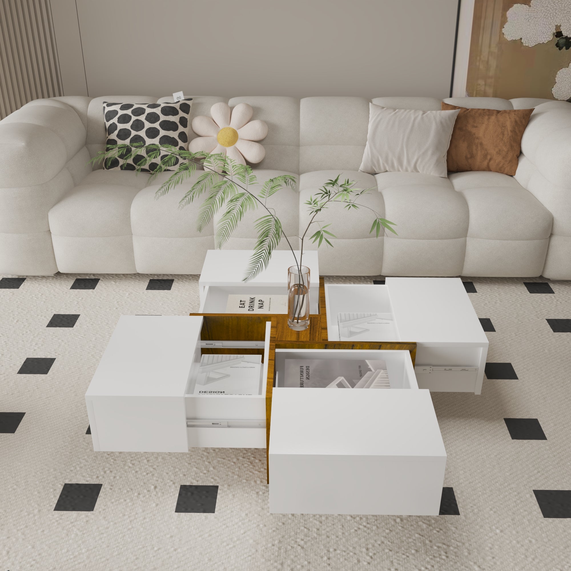 Futuristic White Extendable Coffee Table with Storage