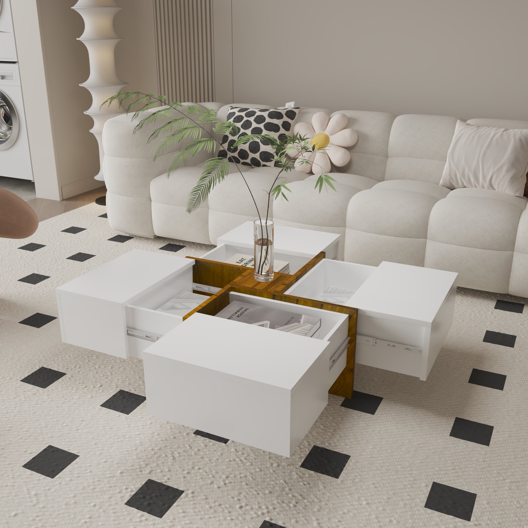 Futuristic White Extendable Coffee Table with Storage