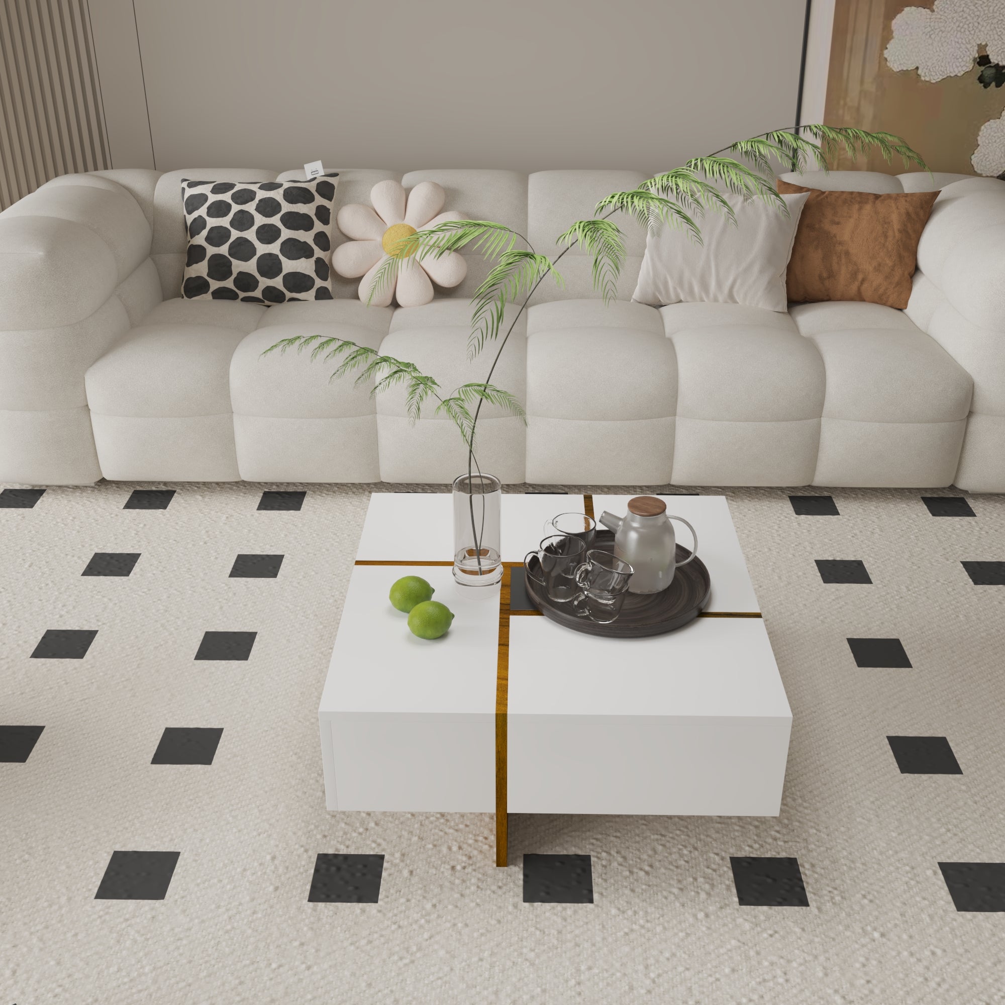 Futuristic White Extendable Coffee Table with Storage