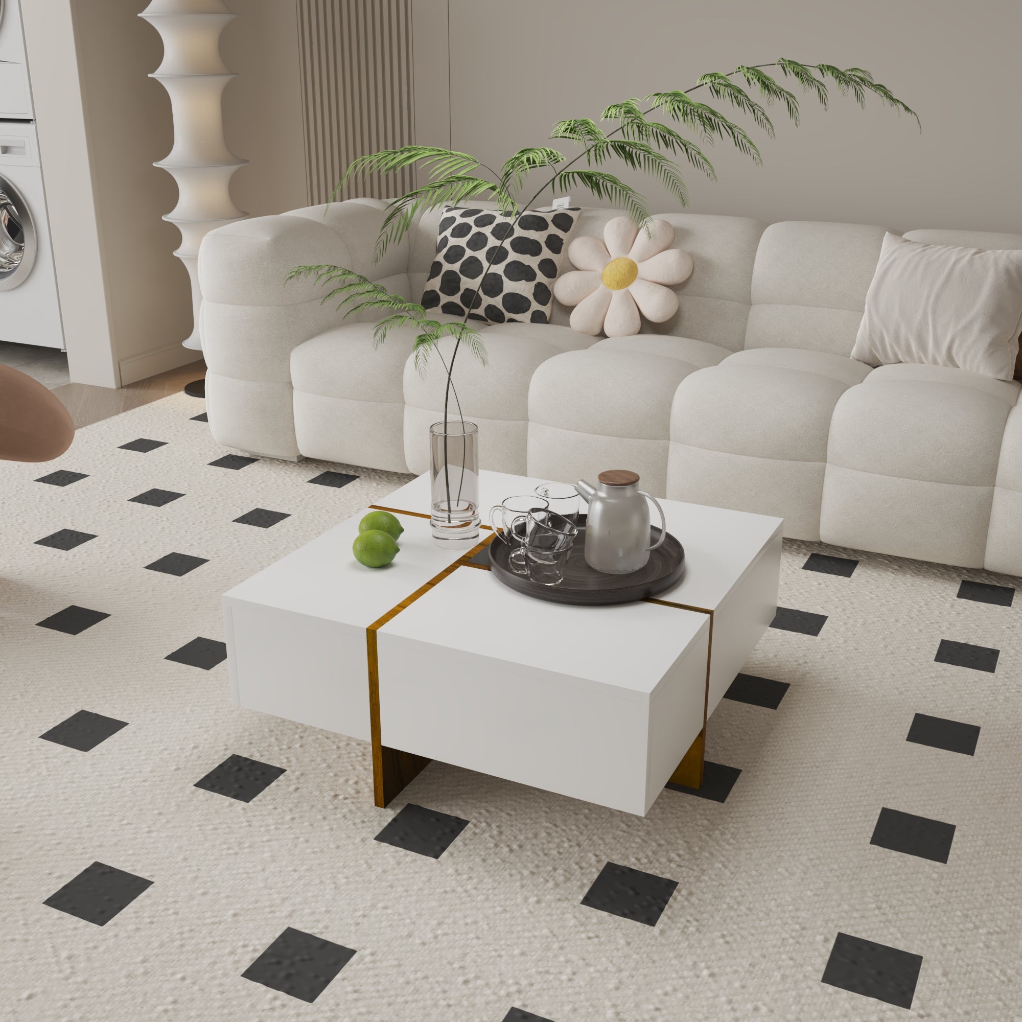 Futuristic White Extendable Coffee Table with Storage