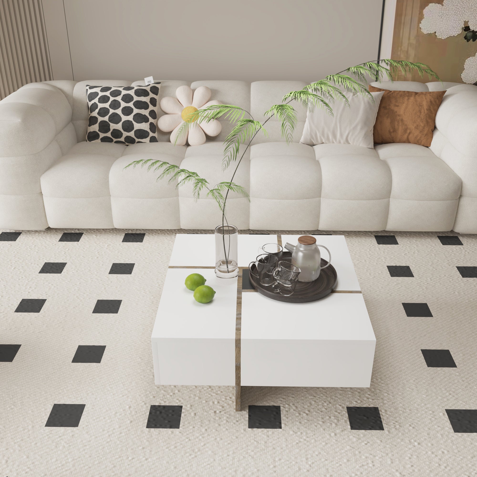 Futuristic White Extendable Coffee Table with Storage