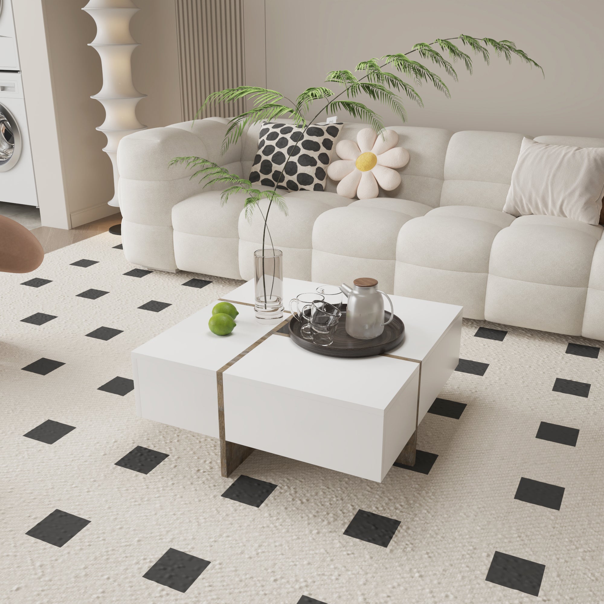 Futuristic White Extendable Coffee Table with Storage