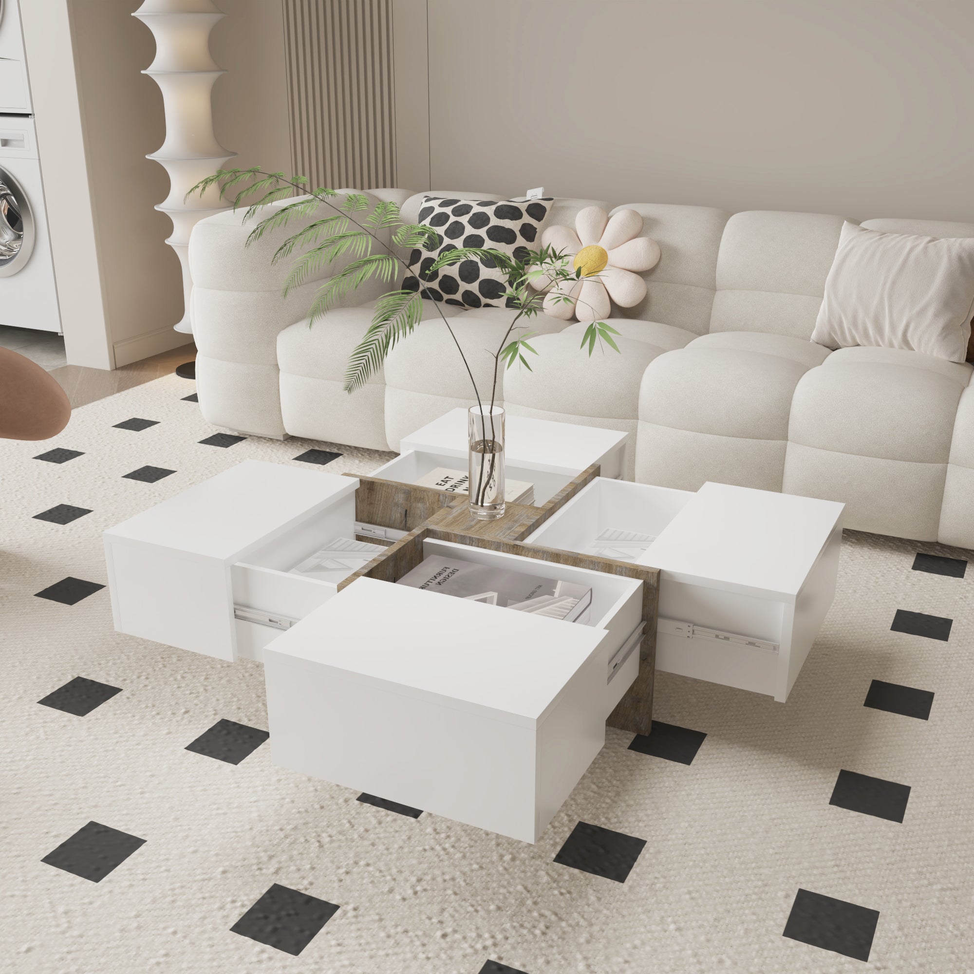 Futuristic White Extendable Coffee Table with Storage