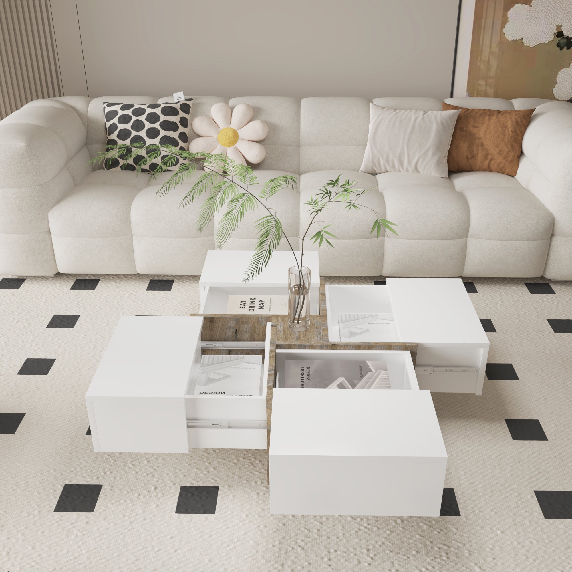 Futuristic White Extendable Coffee Table with Storage