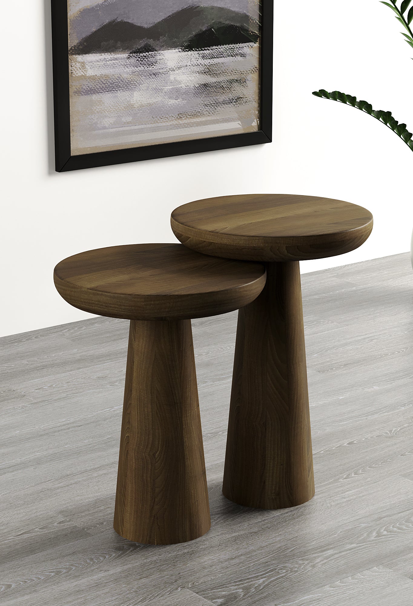 Vera Dark Walnut Mushroom Round Nested & Side Table