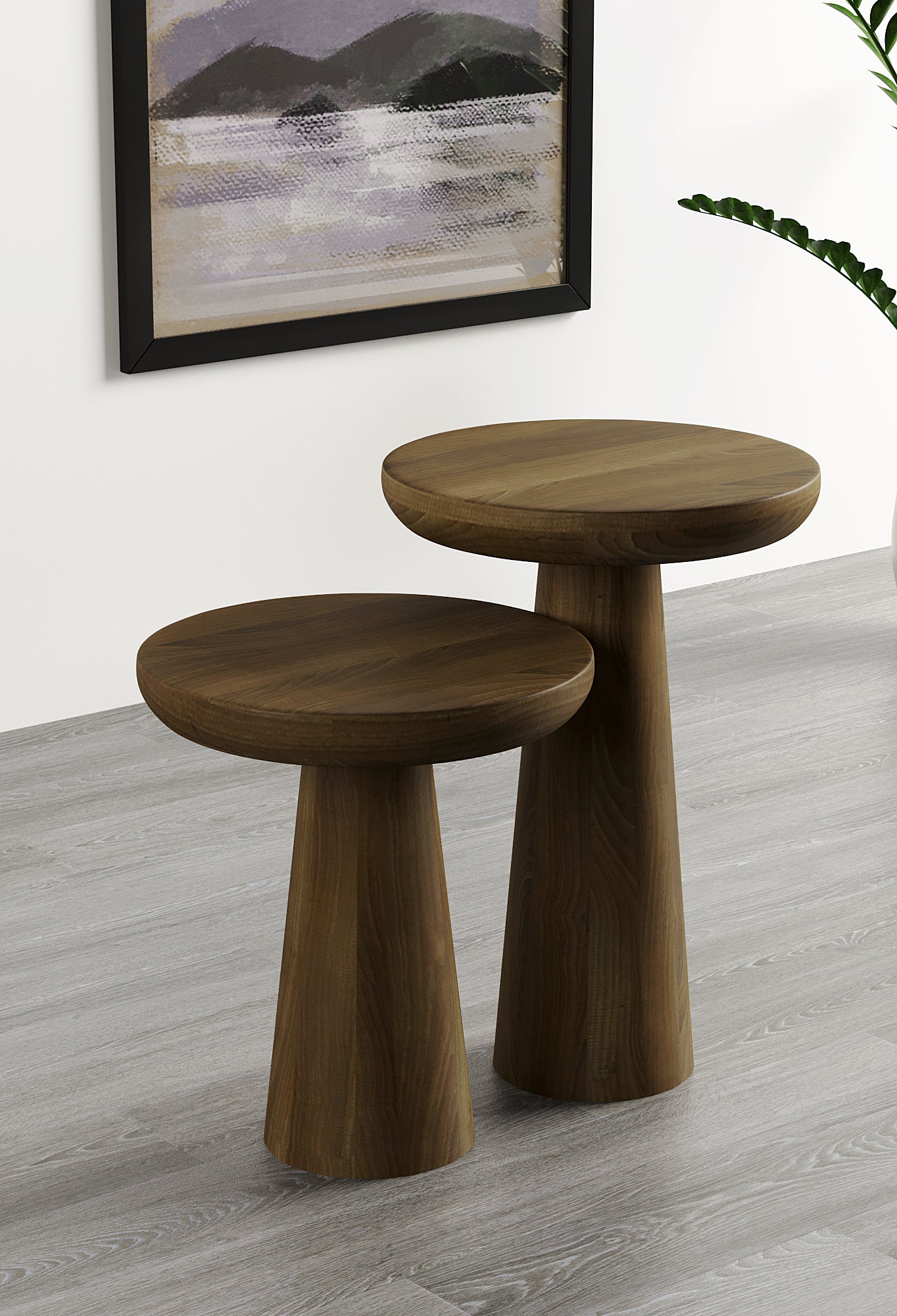Vera Dark Walnut Mushroom Round Nested & Side Table