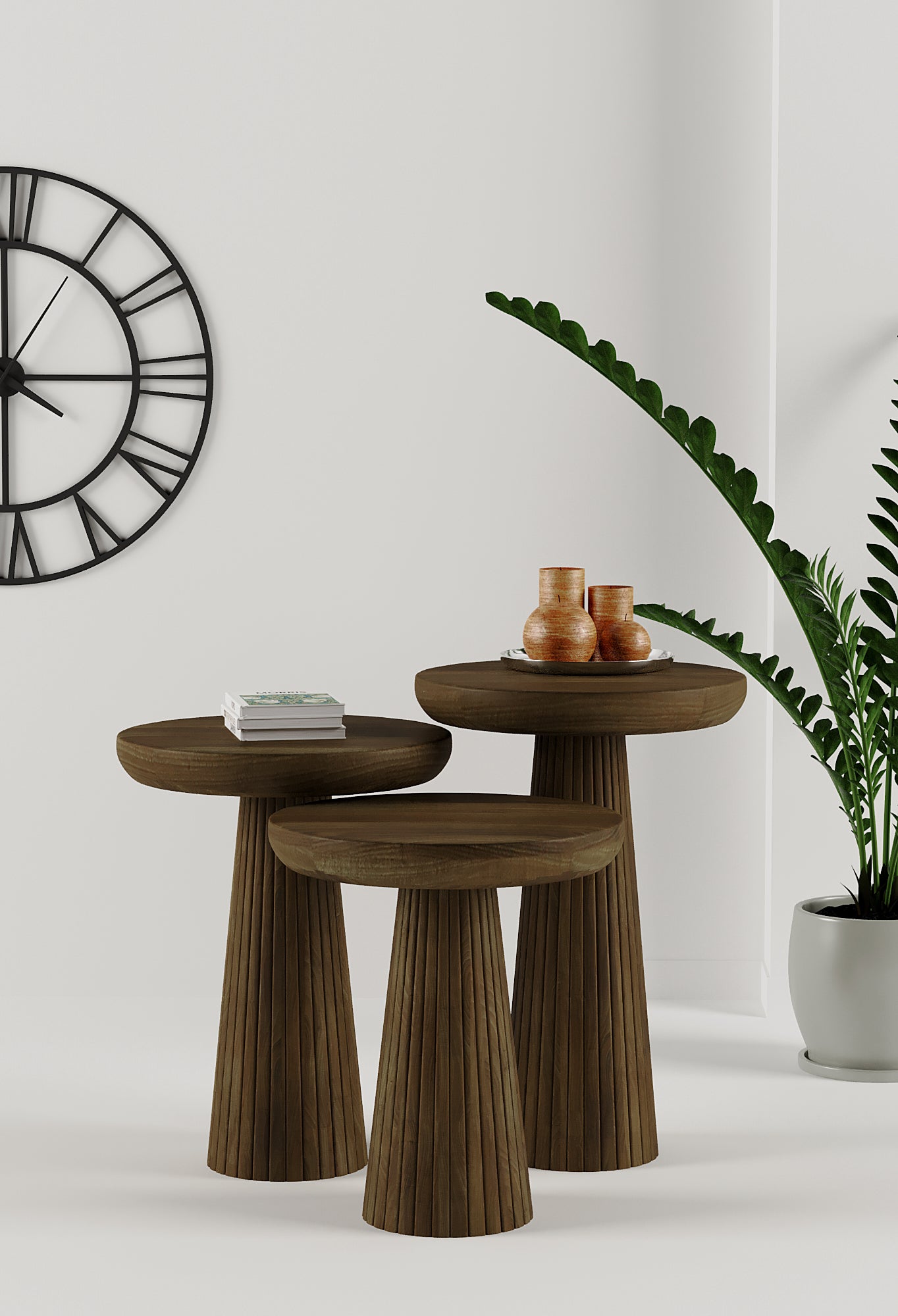 Ottawa Dark Walnut Mushroom Round Nested & Side Table