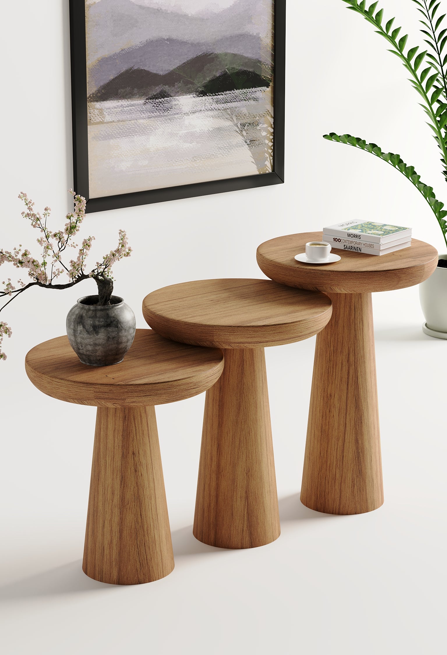 Vera Natural Mushroom Round Nested & Side Table