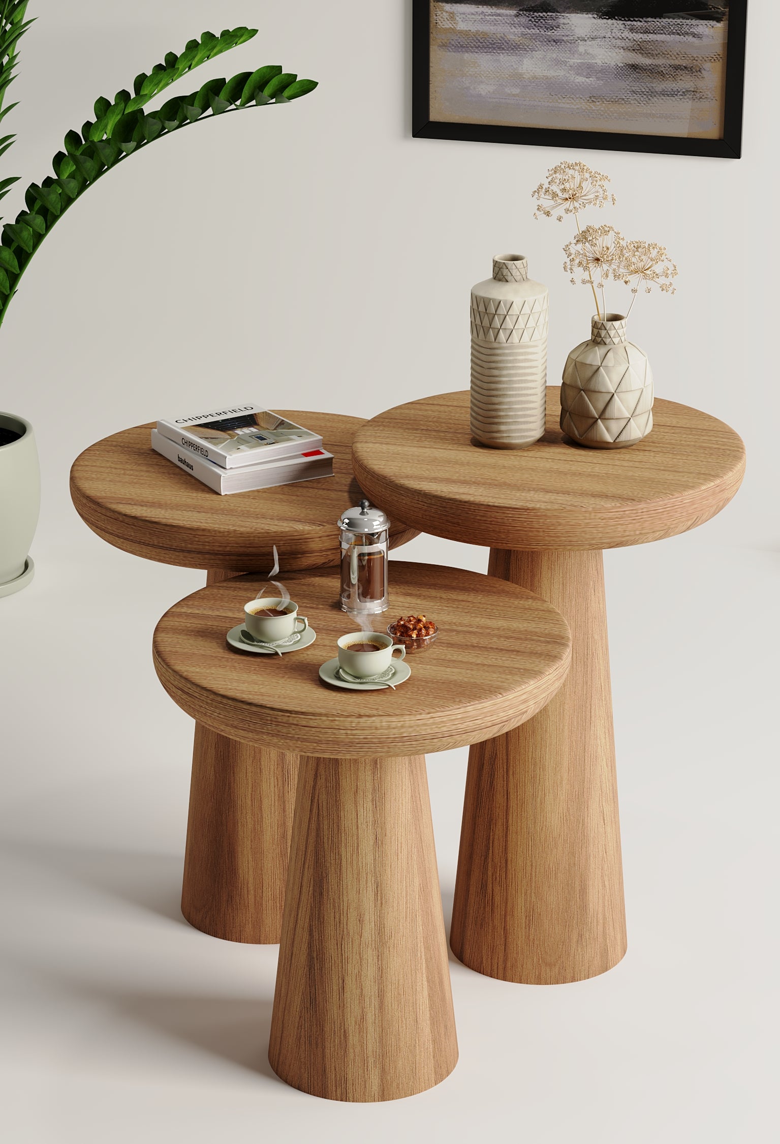Vera Natural Mushroom Round Nested & Side Table