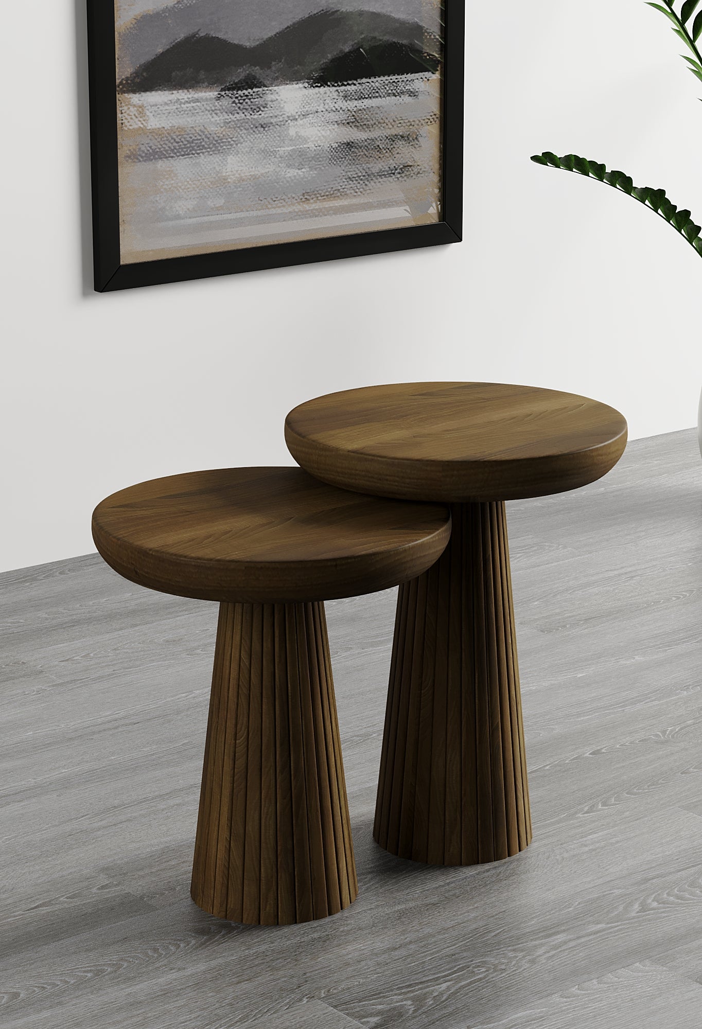 Ottawa Dark Walnut Mushroom Round Nested & Side Table