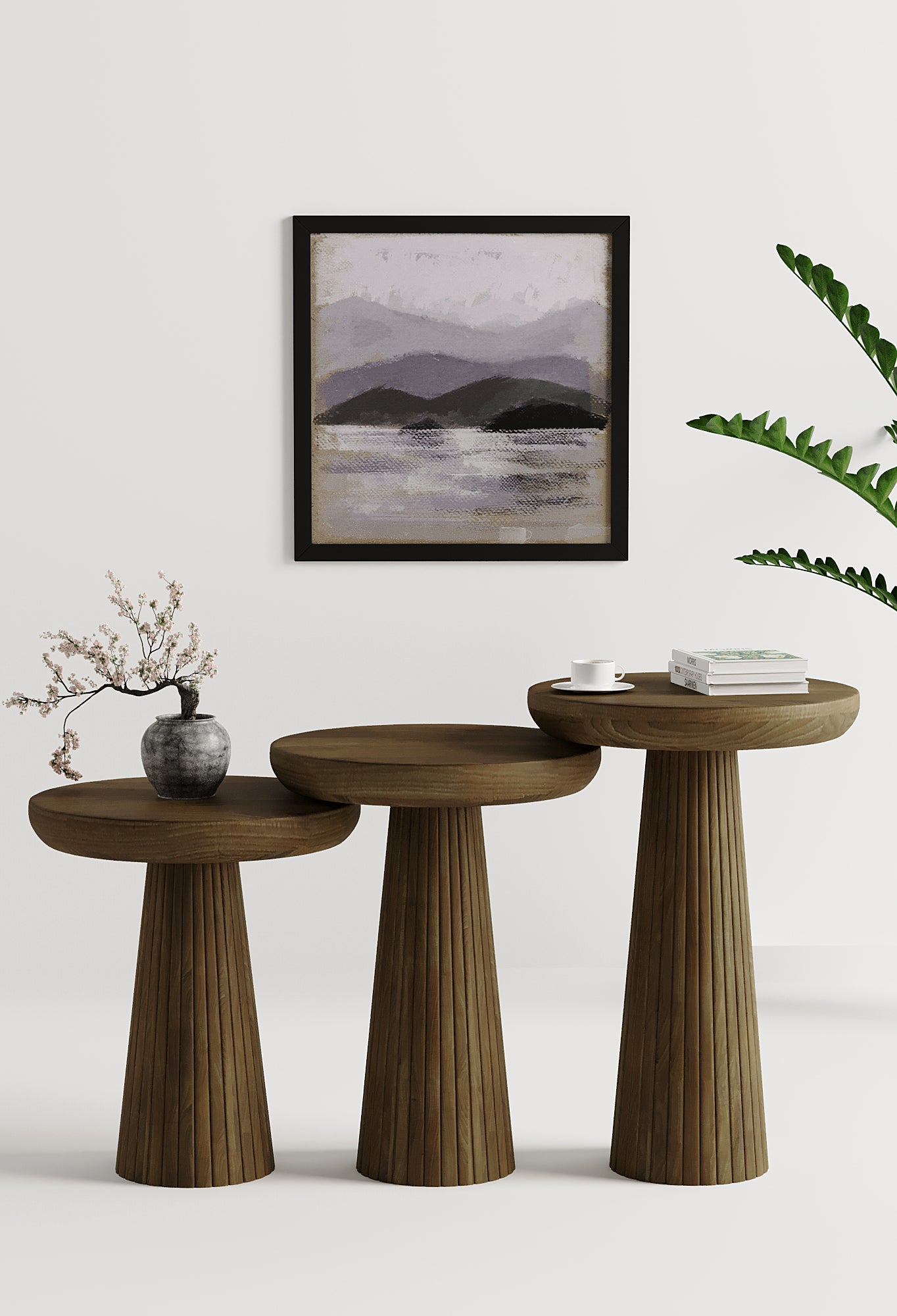 Ottawa Dark Walnut Mushroom Round Nested & Side Table