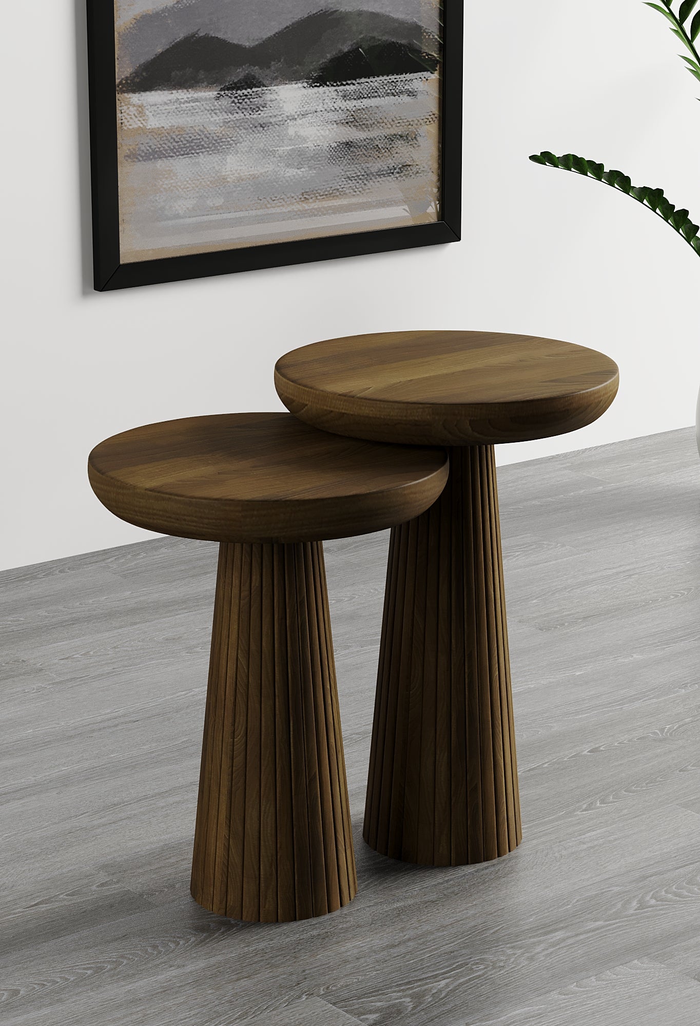 Ottawa Dark Walnut Mushroom Round Nested & Side Table