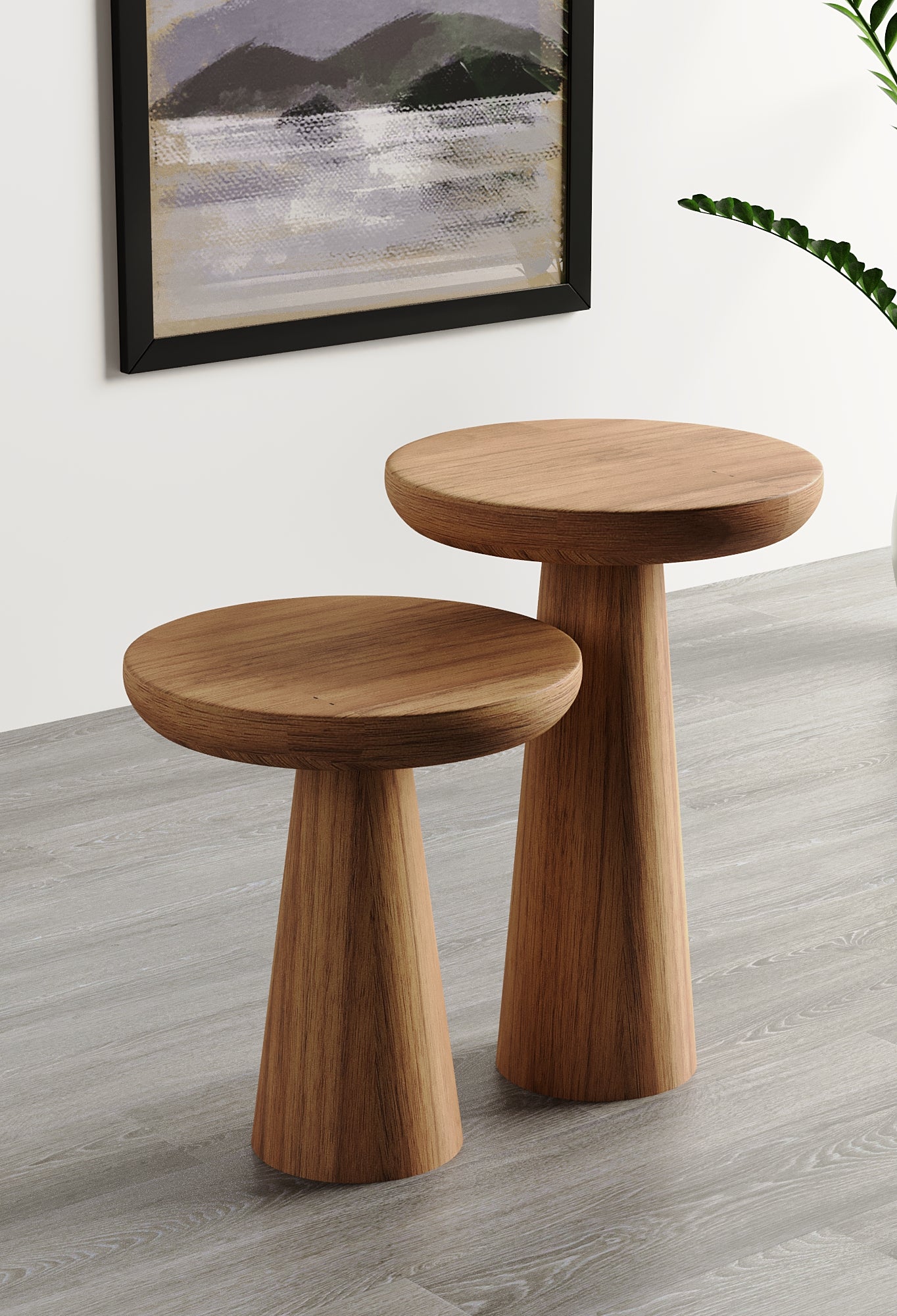 Vera Medium Walnut Mushroom Round Nested & Side Table