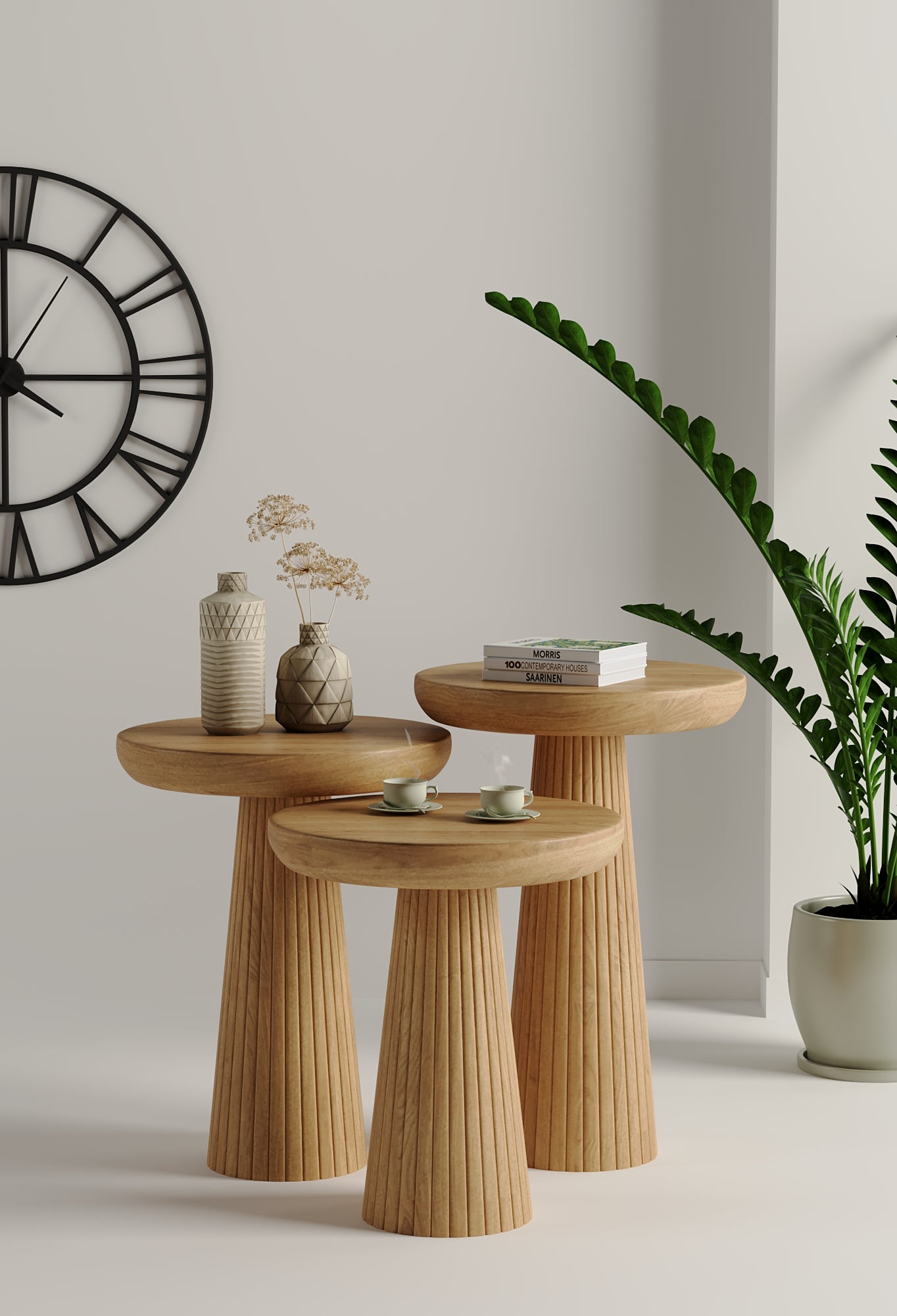 Vera Natural Mushroom Round Nested & Side Table