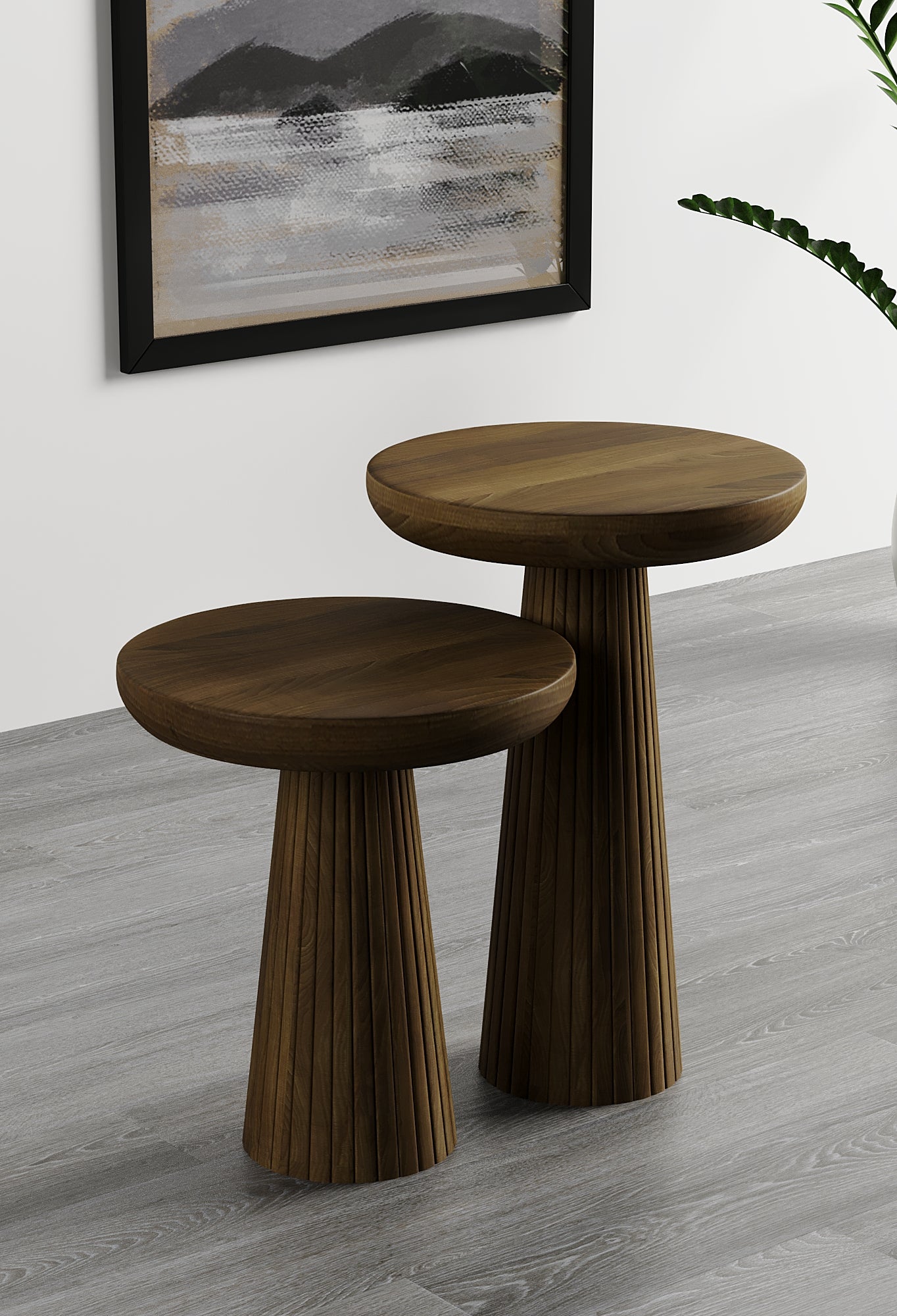 Ottawa Dark Walnut Mushroom Round Nested & Side Table