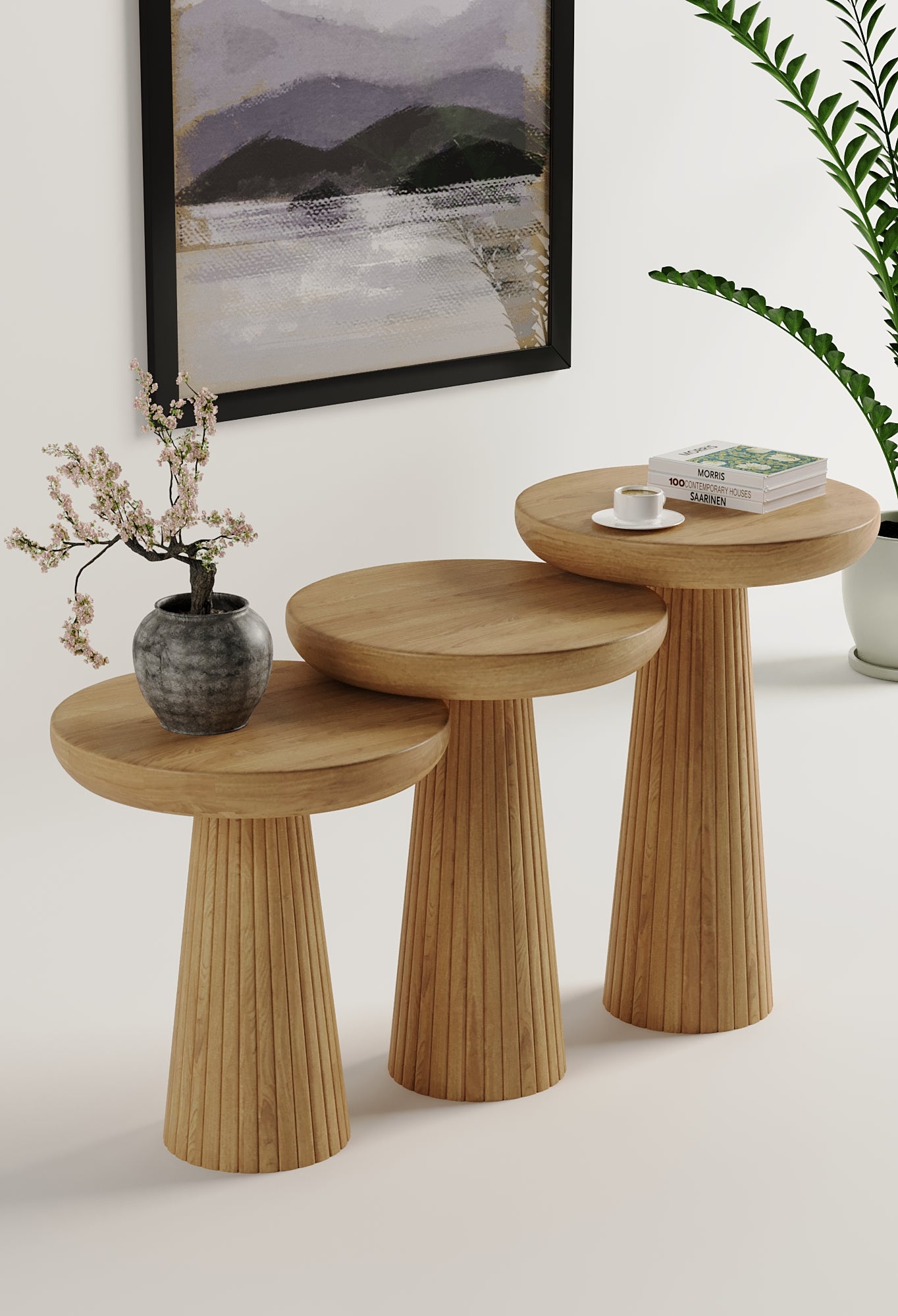Vera Natural Mushroom Round Nested & Side Table