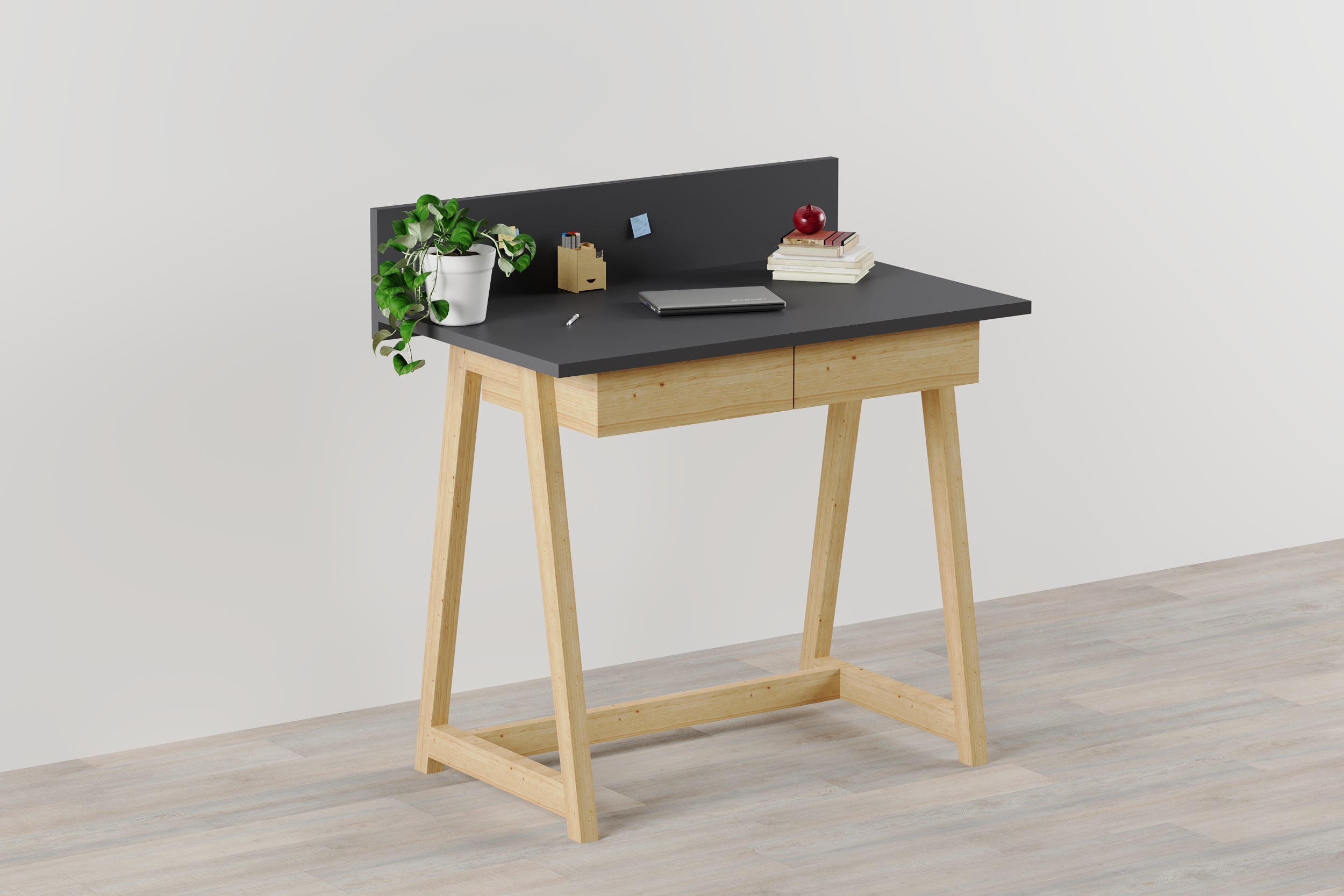 Memphis Anthracite Wooden Writing Desk with 2 Drawers