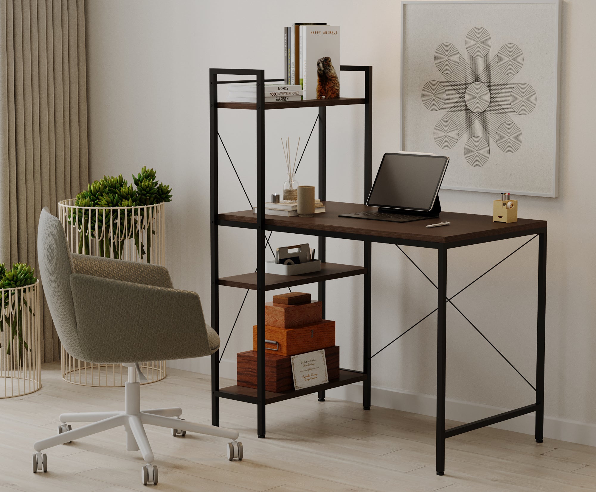 Menta Study Computer Desk with Bookcase