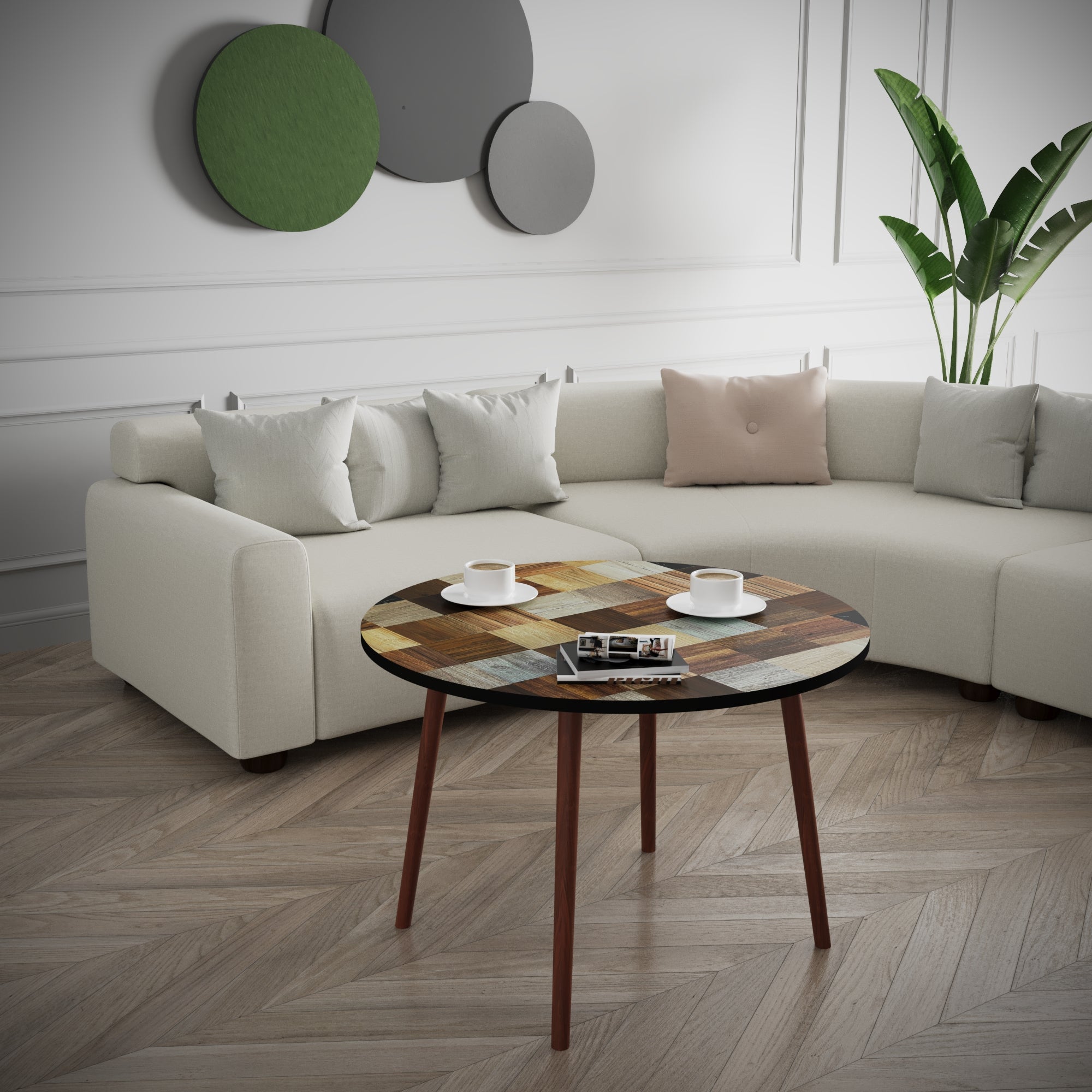 Puzzle Round Coffee Table with Different Colours