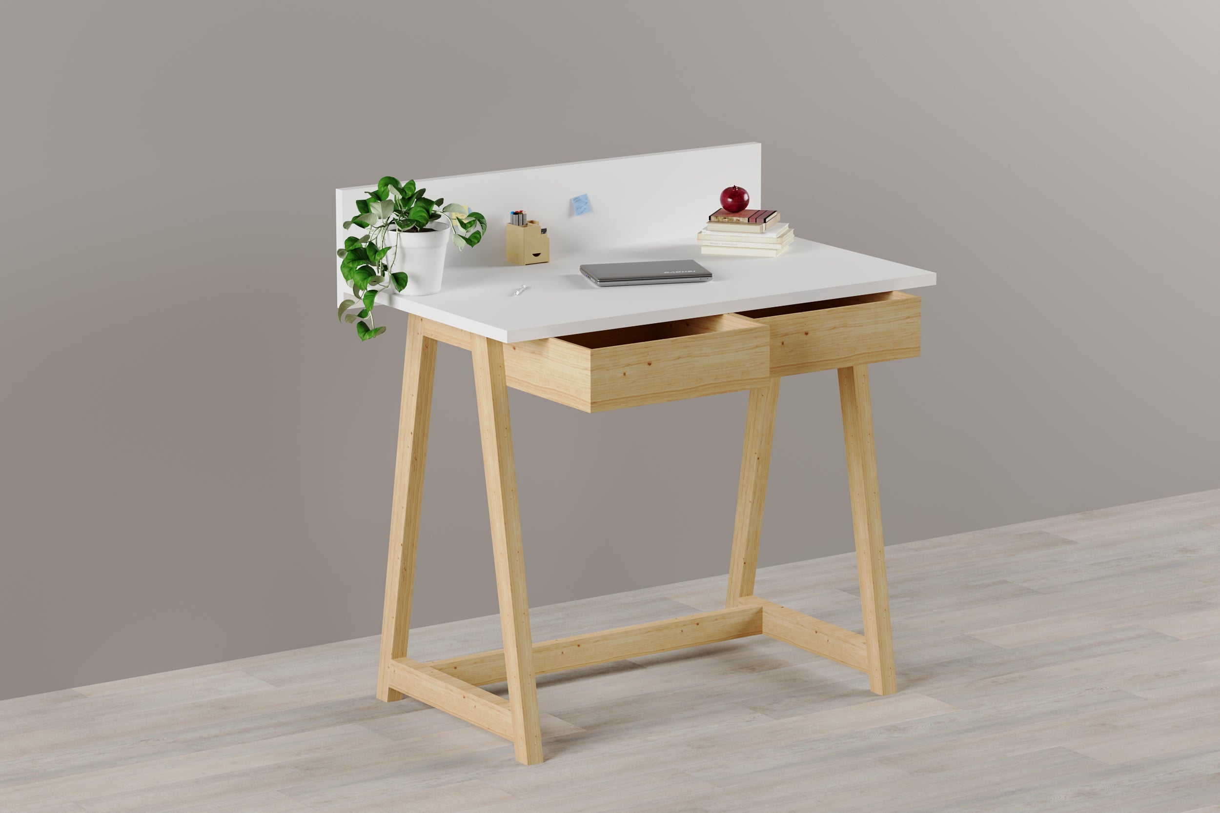 Memphis White Wooden Writing Desk with 2 Drawers