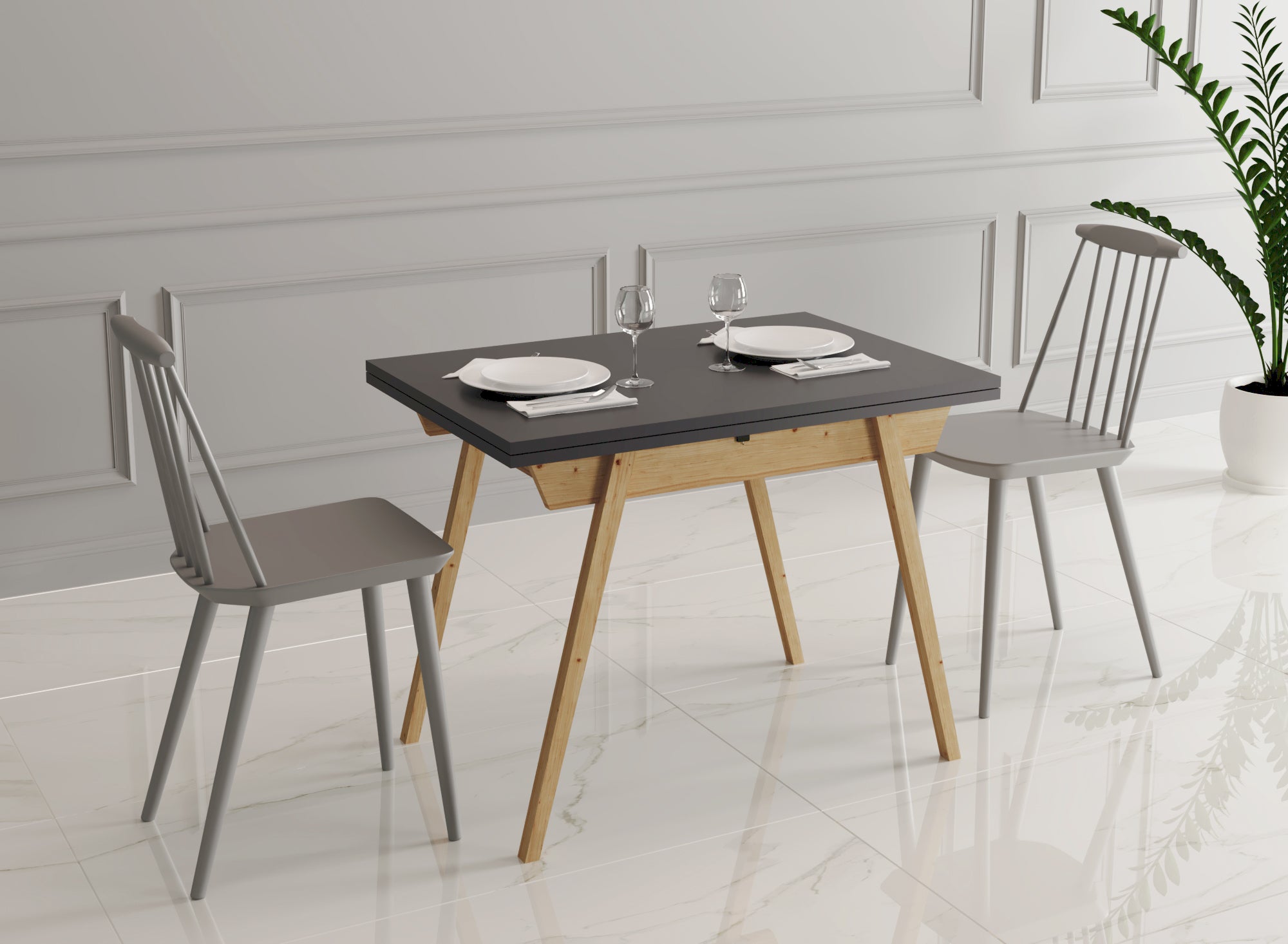 Ottara Anthracite Extendable Dining Table with Storage