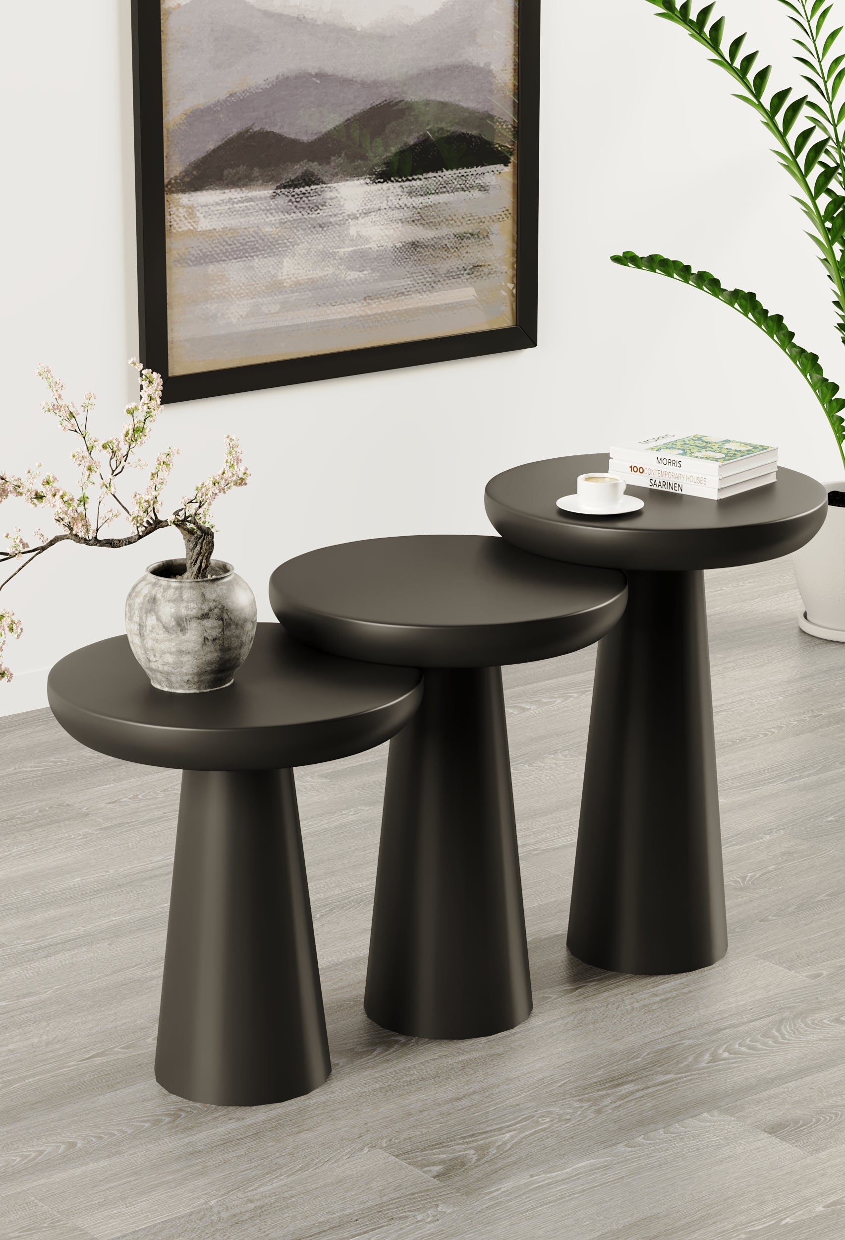 Vera Black Mushroom Round Nested & Side Table