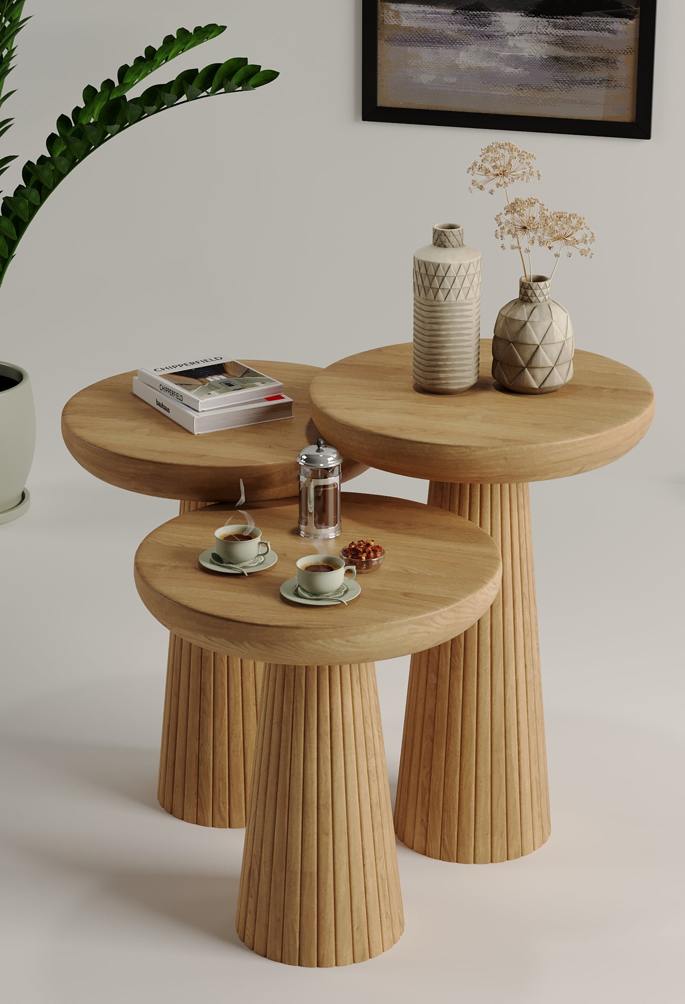 Vera Natural Mushroom Round Nested & Side Table