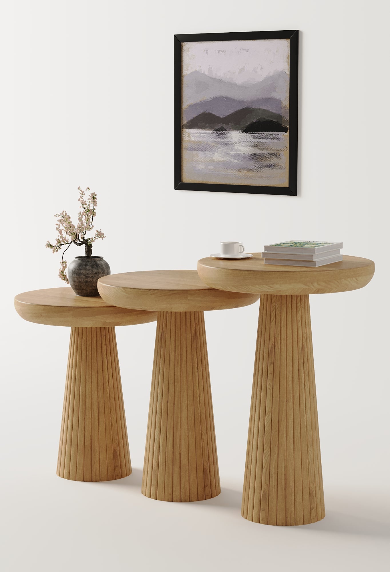 Vera Natural Mushroom Round Nested & Side Table