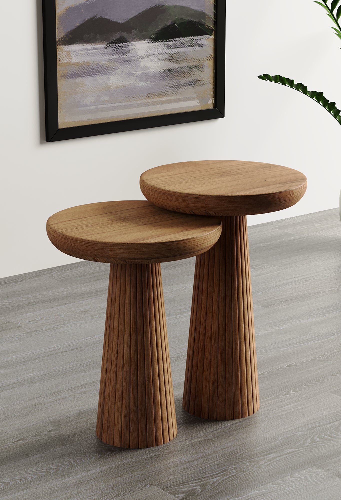 Ottawa Medium Walnut Mushroom Round Nested & Side Table