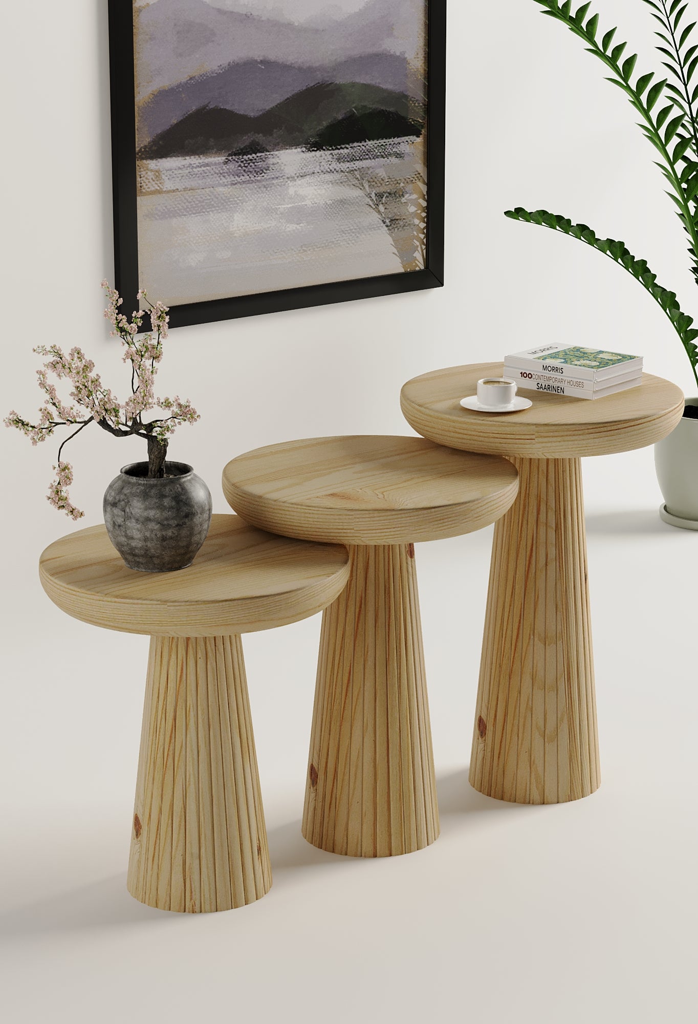 Ottawa Raw Mushroom Round Nested & Side Table