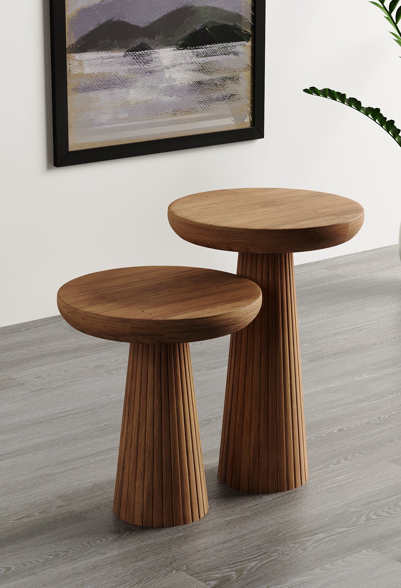 Ottawa Medium Walnut Mushroom Round Nested & Side Table