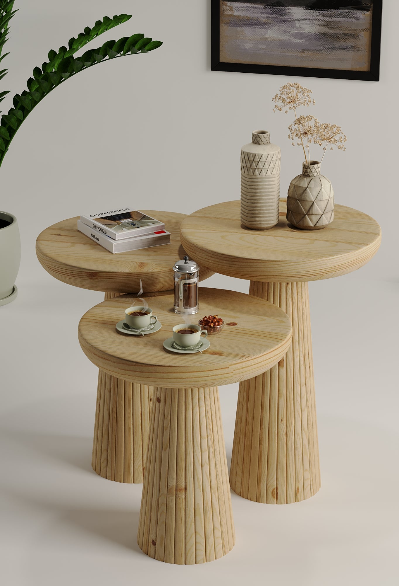 Ottawa Raw Mushroom Round Nested & Side Table