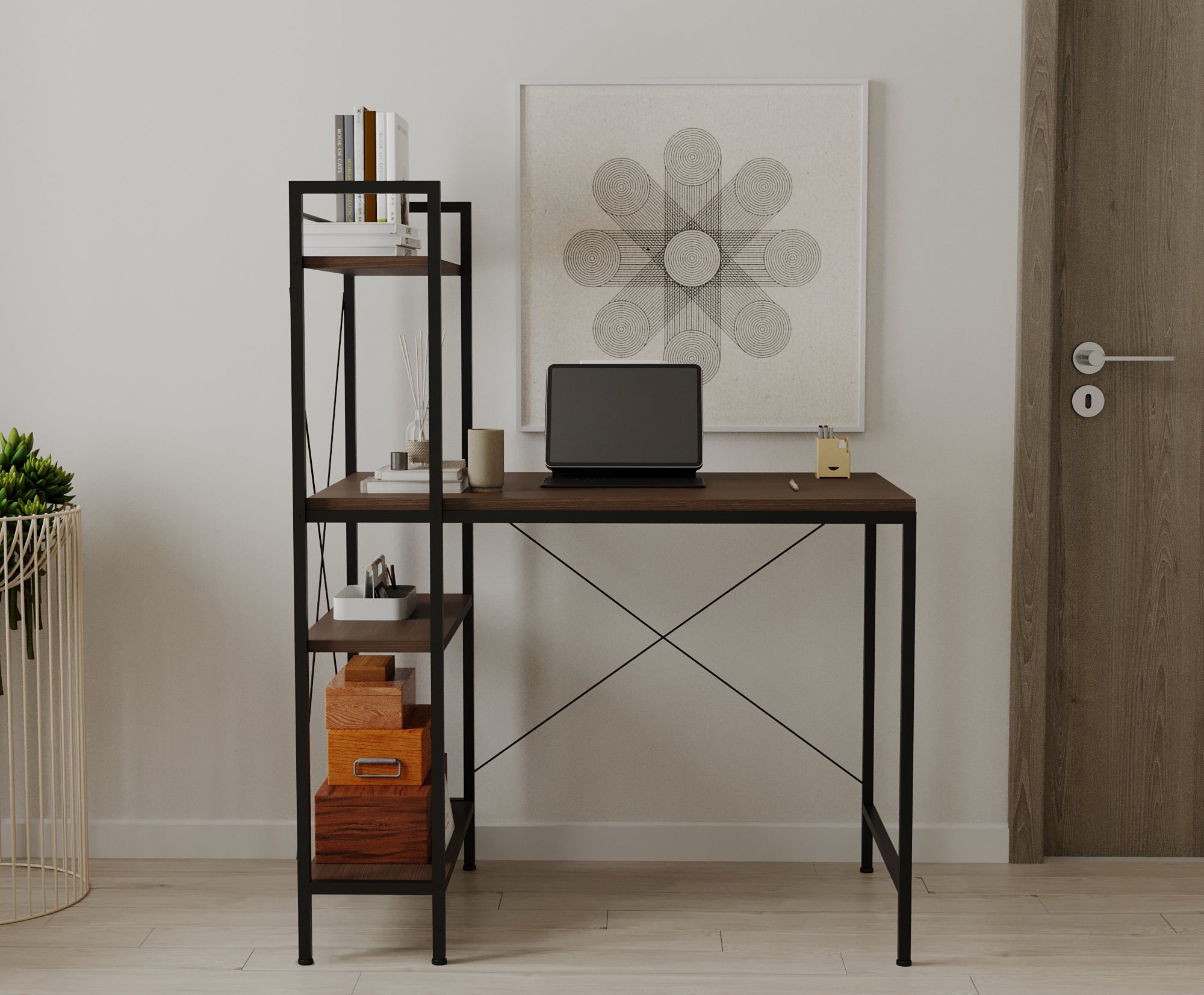 Menta Study Computer Desk with Bookcase