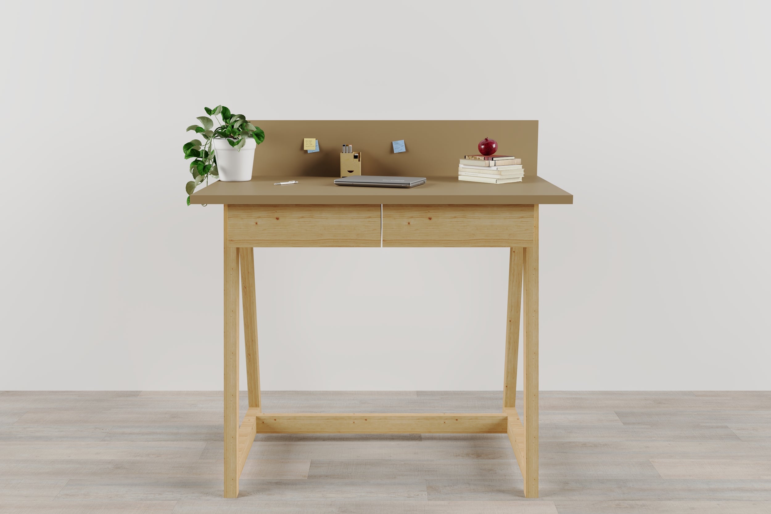 Memphis Creme Wooden Writing Desk with 2 Drawers