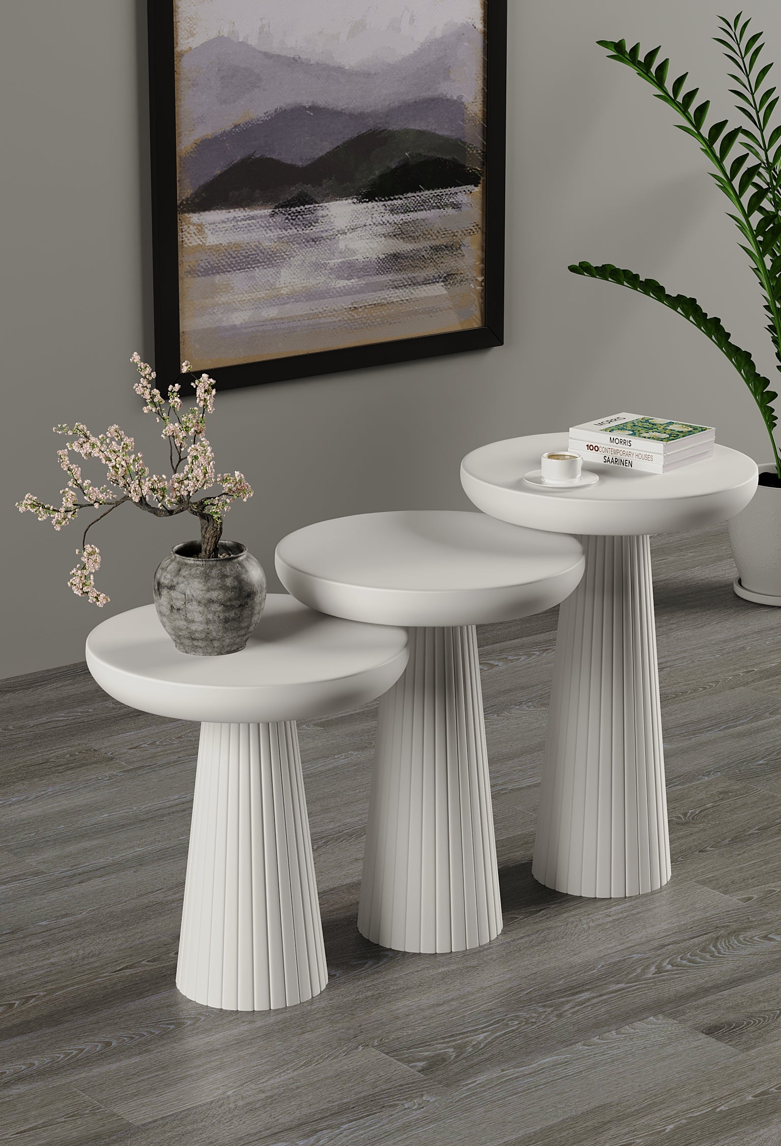 Ottawa White Mushroom Round Nested & Side Table