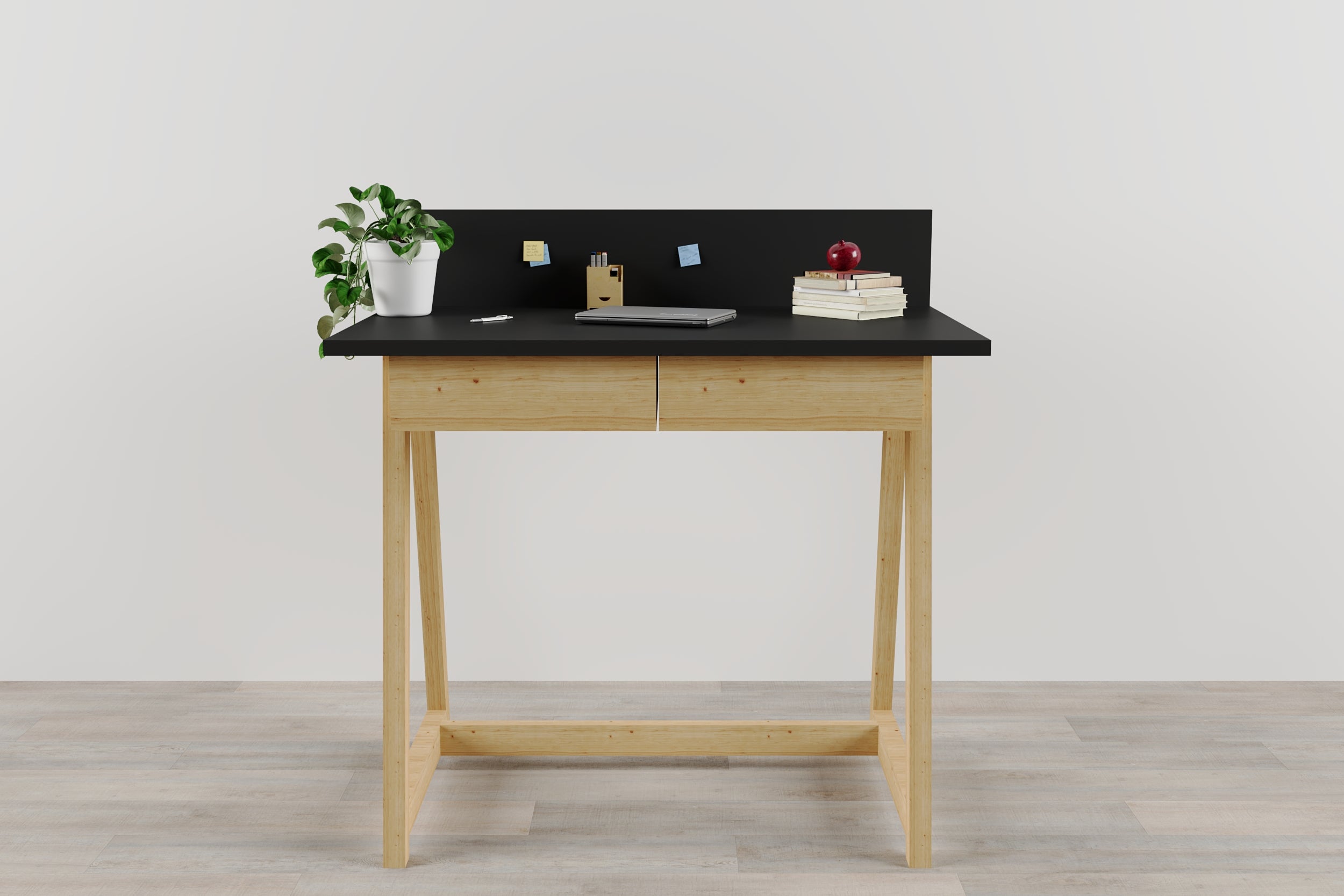 Memphis Black Wooden Writing Desk with 2 Drawers