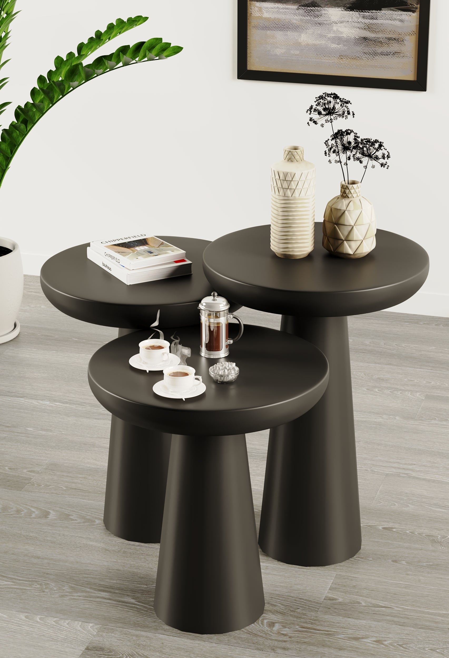 Vera Black Mushroom Round Nested & Side Table