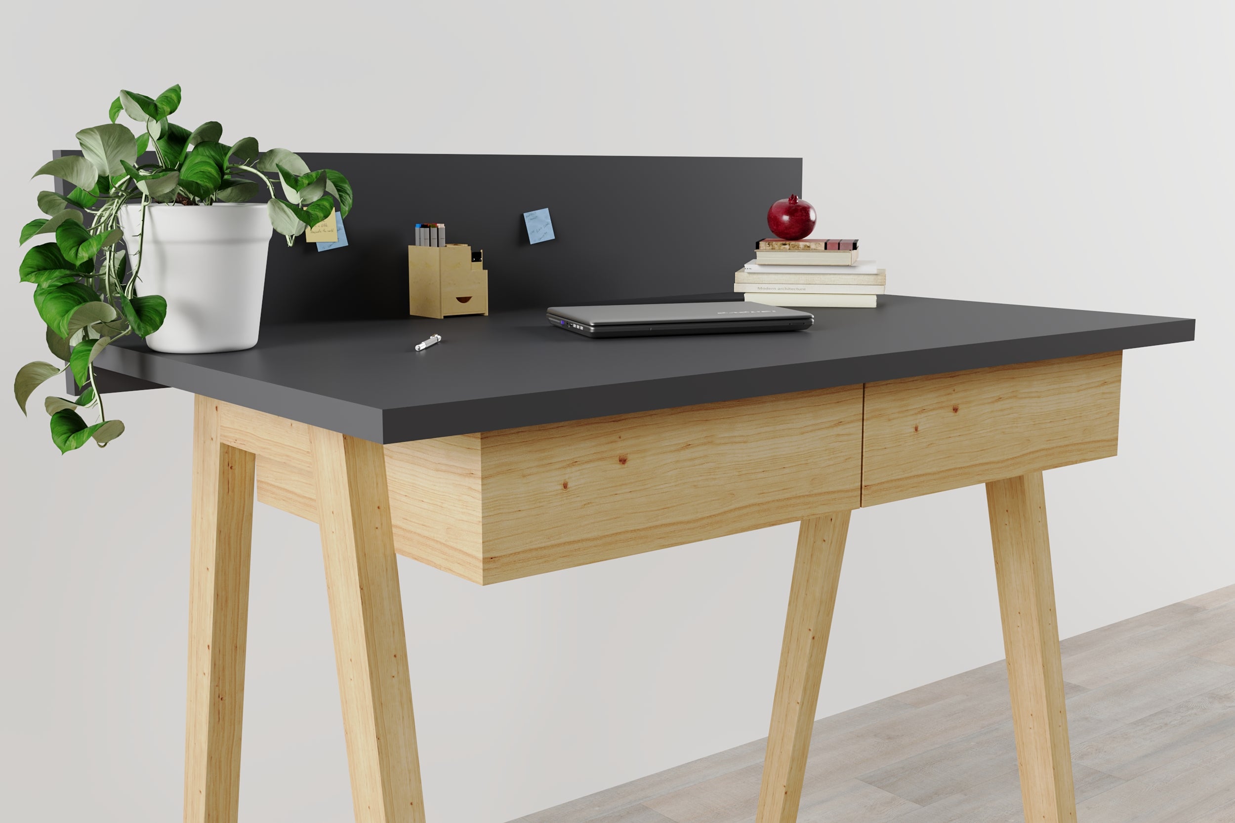 Memphis Anthracite Wooden Writing Desk with 2 Drawers