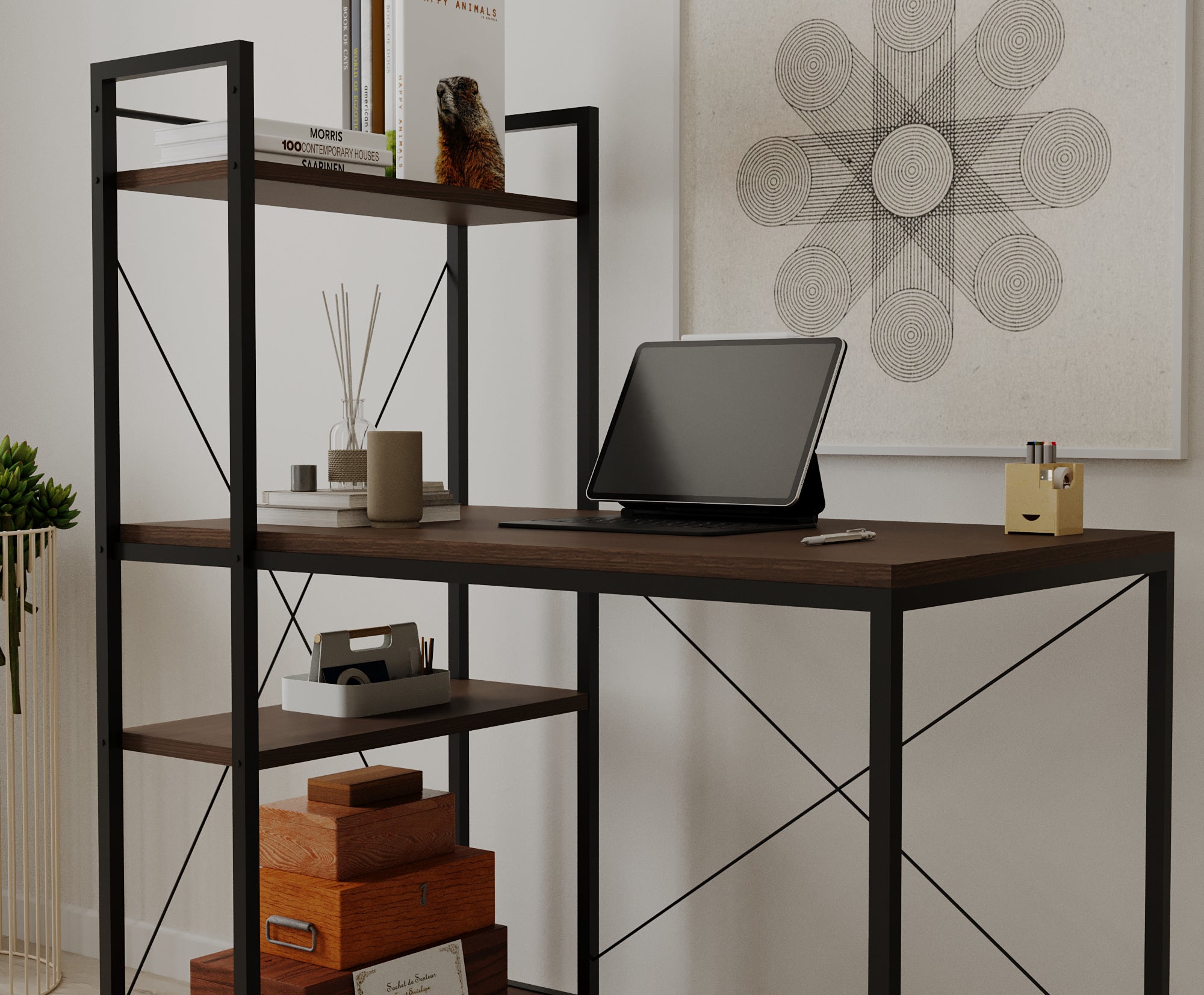 Menta Study Computer Desk with Bookcase