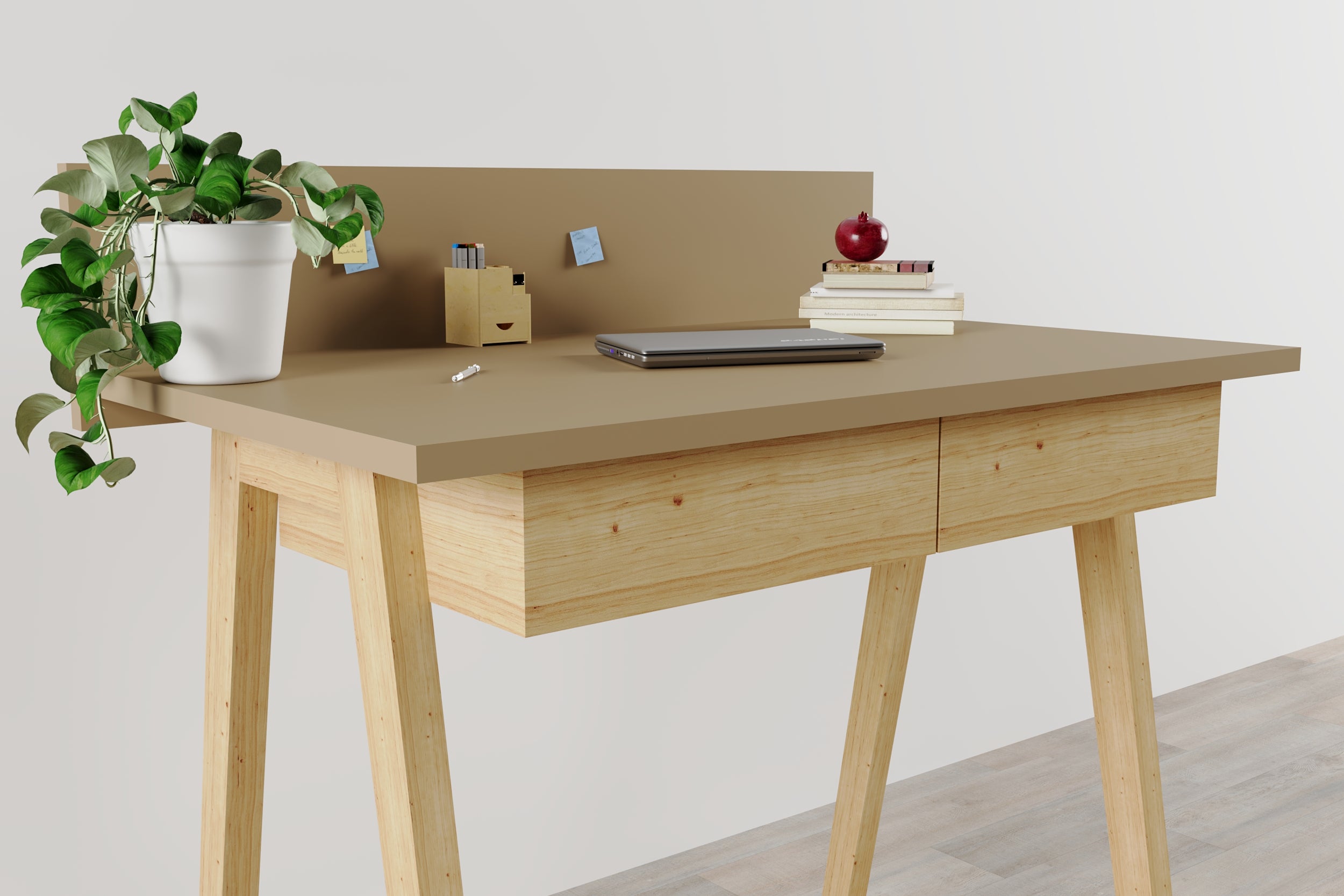 Memphis Creme Wooden Writing Desk with 2 Drawers