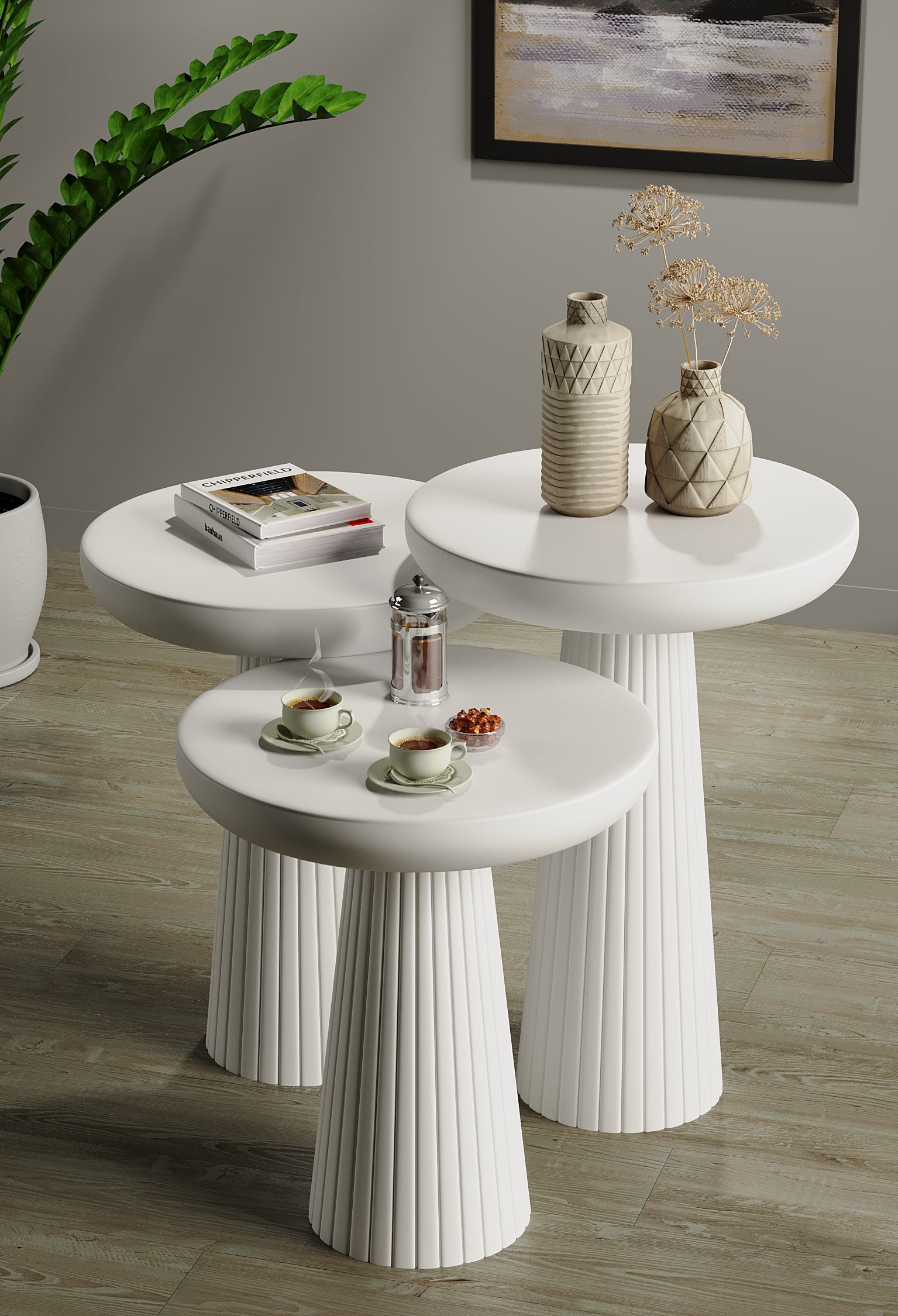 Ottawa White Mushroom Round Nested & Side Table