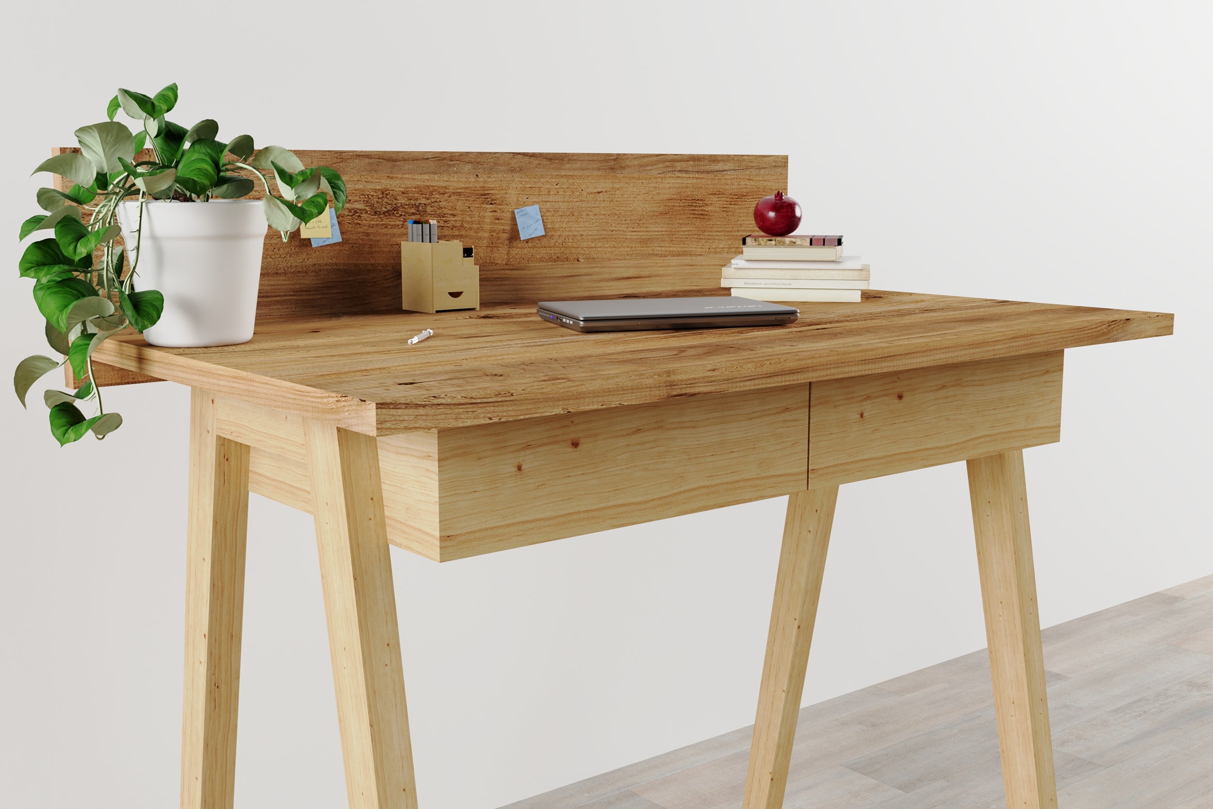 Memphis Walnut Wooden Writing Desk with 2 Drawers