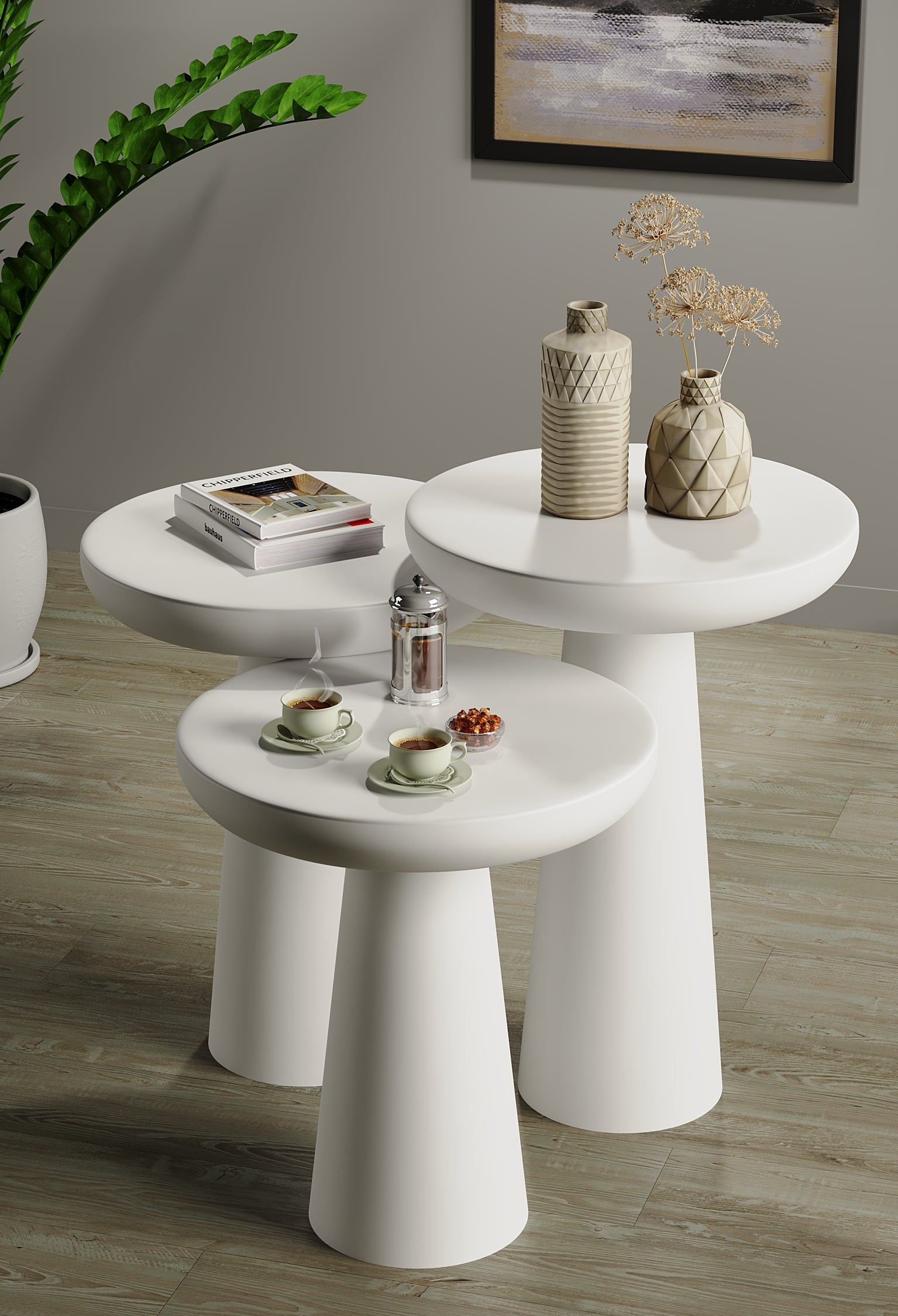 Vera White Mushroom Round Nested & Side Table
