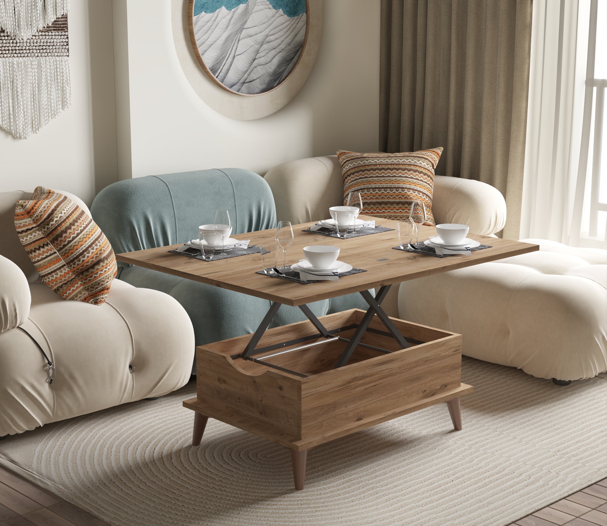 Magic Walnut Extendable Coffee & Dining Table 6 in 1
